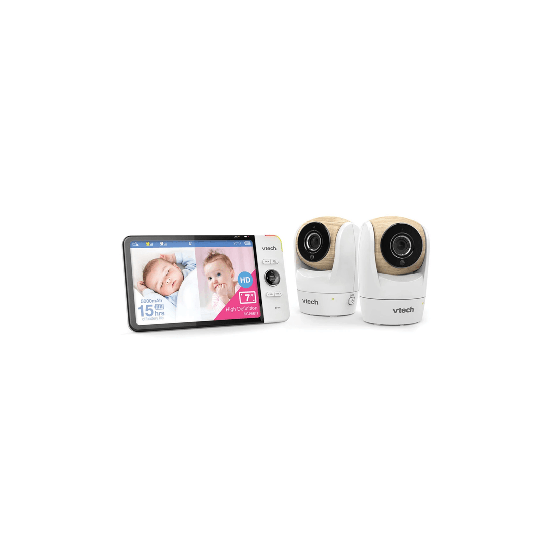 1 Vtech 2 Camera 7 Inch Full Colour Hd Pan Tilt Baby Monitor Video Audio -
 - White, 1 of 3