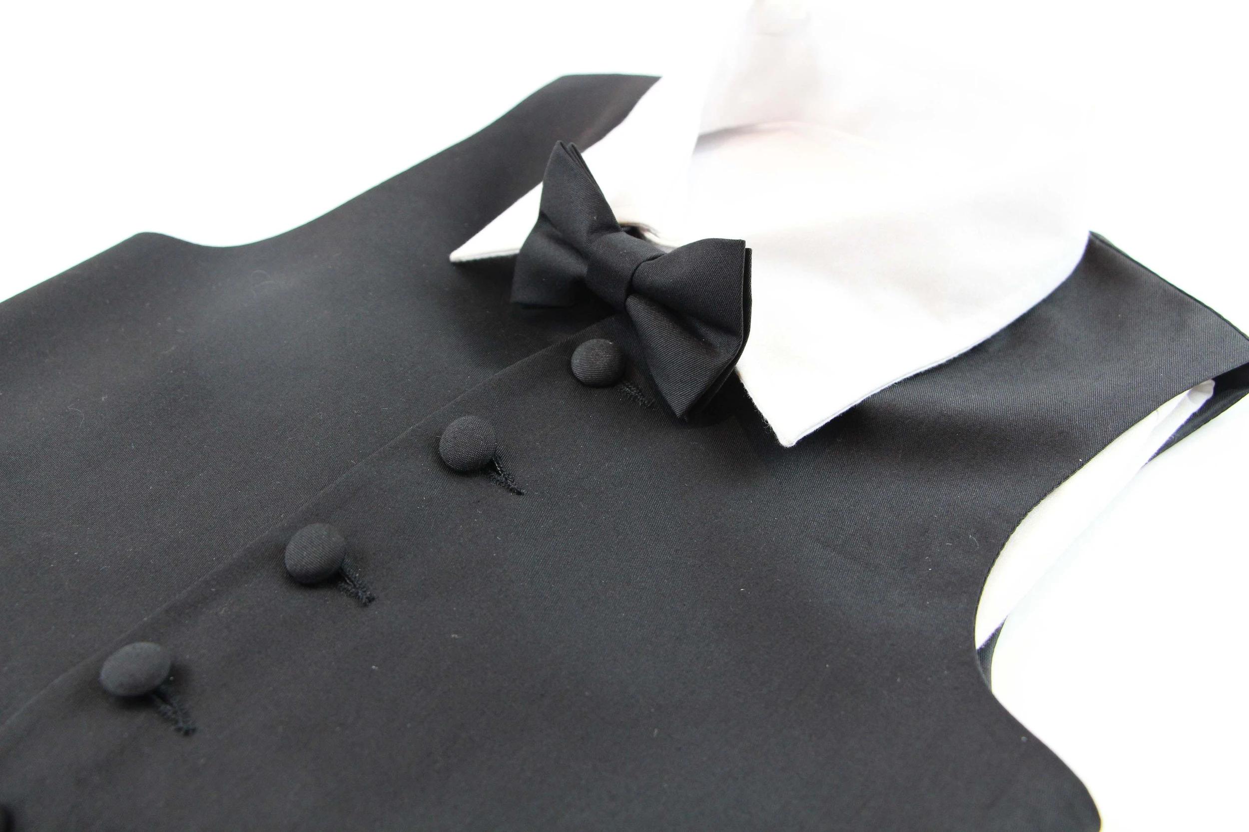 7 Zasel Boys Junior Cotton Vest Adjustable Waistcoast & Matching Bow Tie Set BLACK, 7 of 9