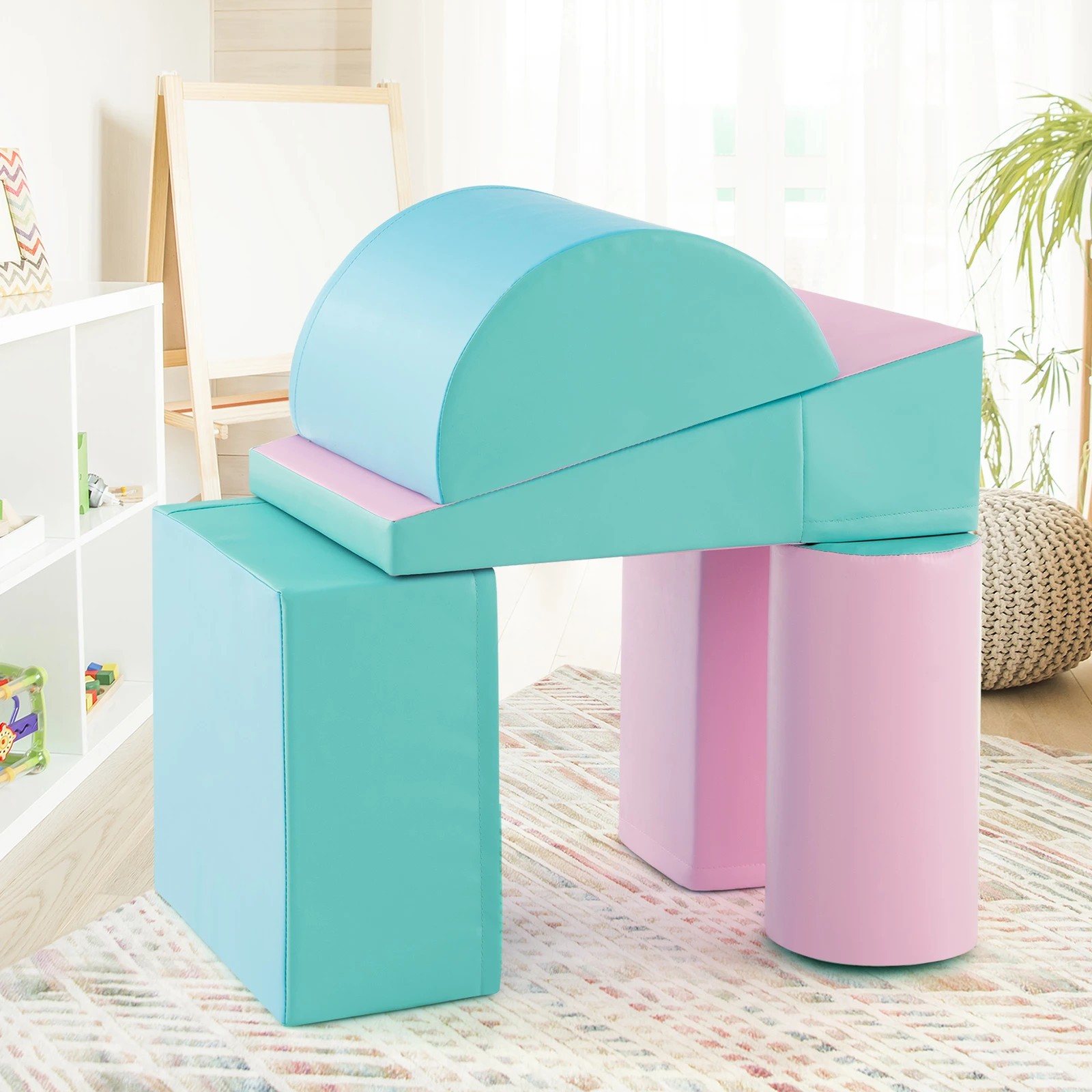 2 Costway 5PCS Soft Foam Blocks Climb Crawl & Slide Playset, 2 of 6