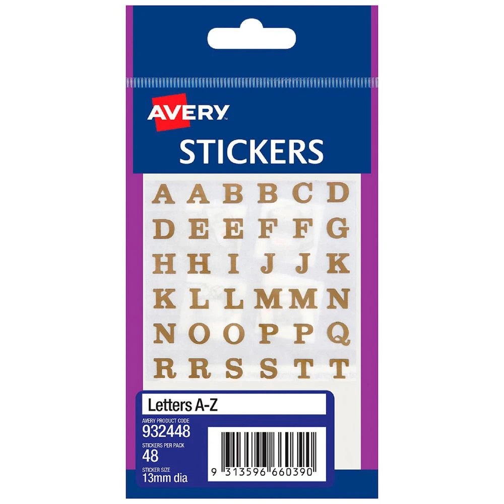 1 Avery Multi-Purpose Stickers A-Z Gold on Transparent 48 Pack, 1 of 1
