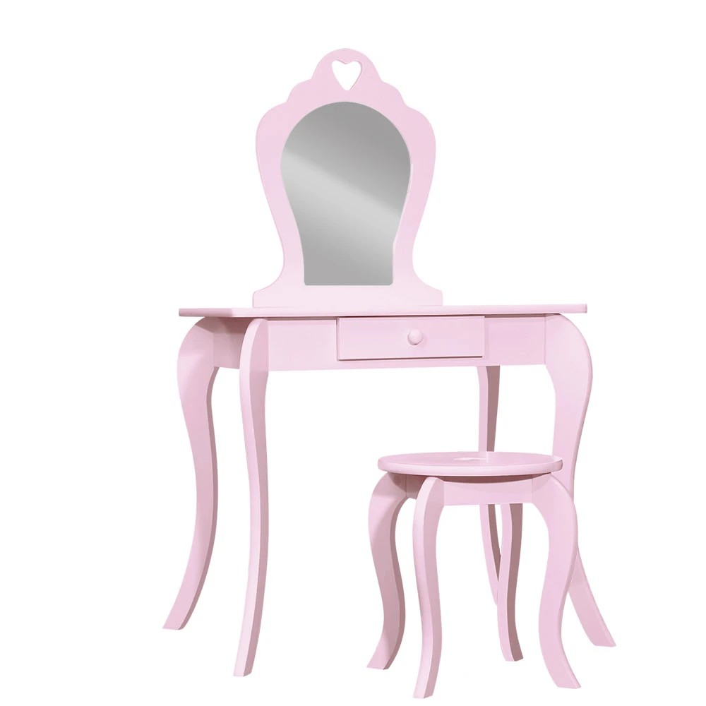1 Keezi Kids Dressing Table Stool Set Vanity Mirror Princess Children Makeup - Pink, 1 of 5