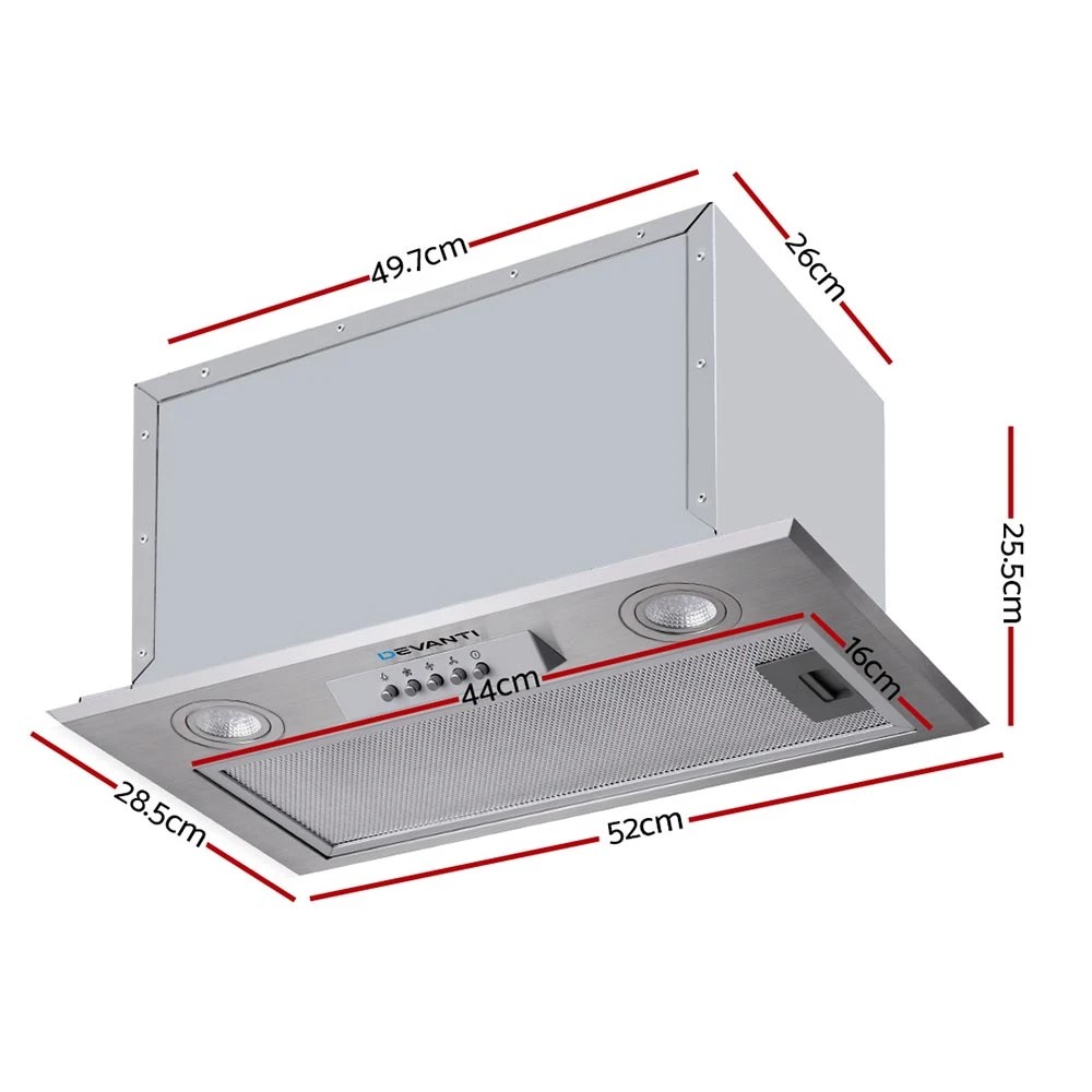 2 Devanti 520mm Range Hood 52cm Rangehood Stainless - Silver, 2 of 6
