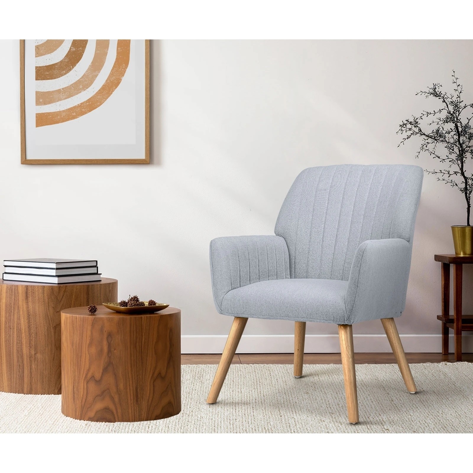 3 Oikiture Armchair Lounge Sofa Chair Fabric Accent Chairs Armchairs Couches
 - Grey, 3 of 10