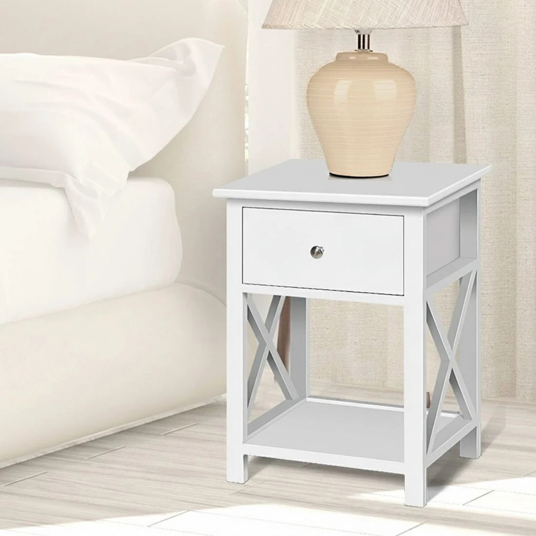 9 Artiss Bedside Table 1 Drawer with Shelf EMMA - White, 9 of 9
