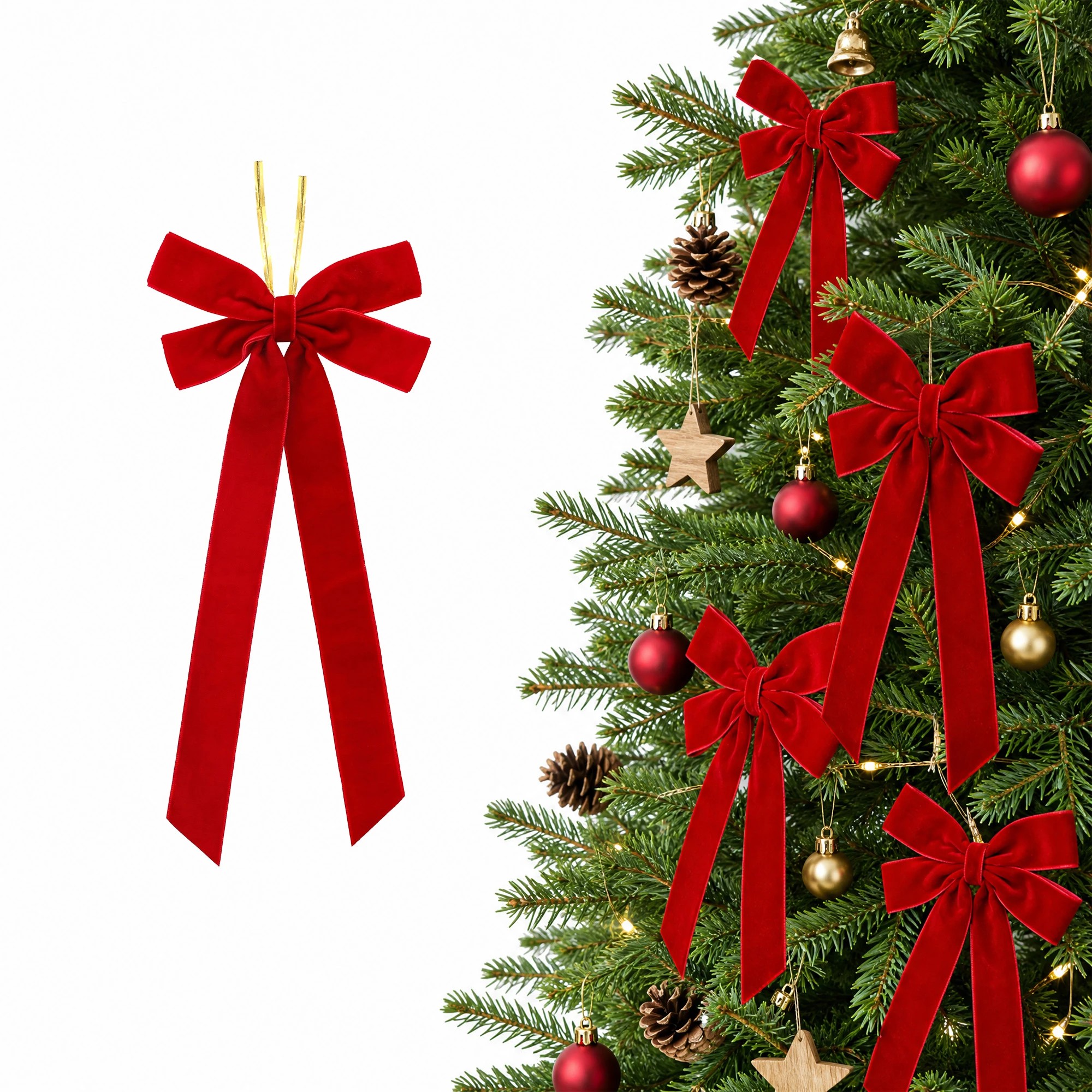 8 Jingle Jollys 12Pcs Christmas Bows Tree Decorations Xmas Decor - Red, 8 of 9