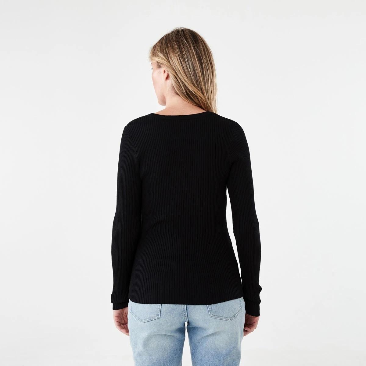 3 Long Sleeve Scoop Neck Top Black, 3 of 5