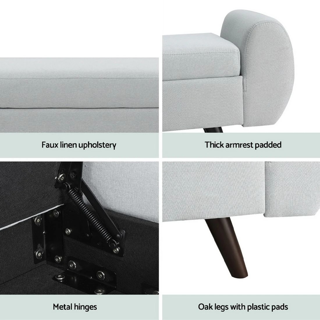 6 Artiss Storage Ottoman Blanket Box Armrest 140cm - Grey, 6 of 6