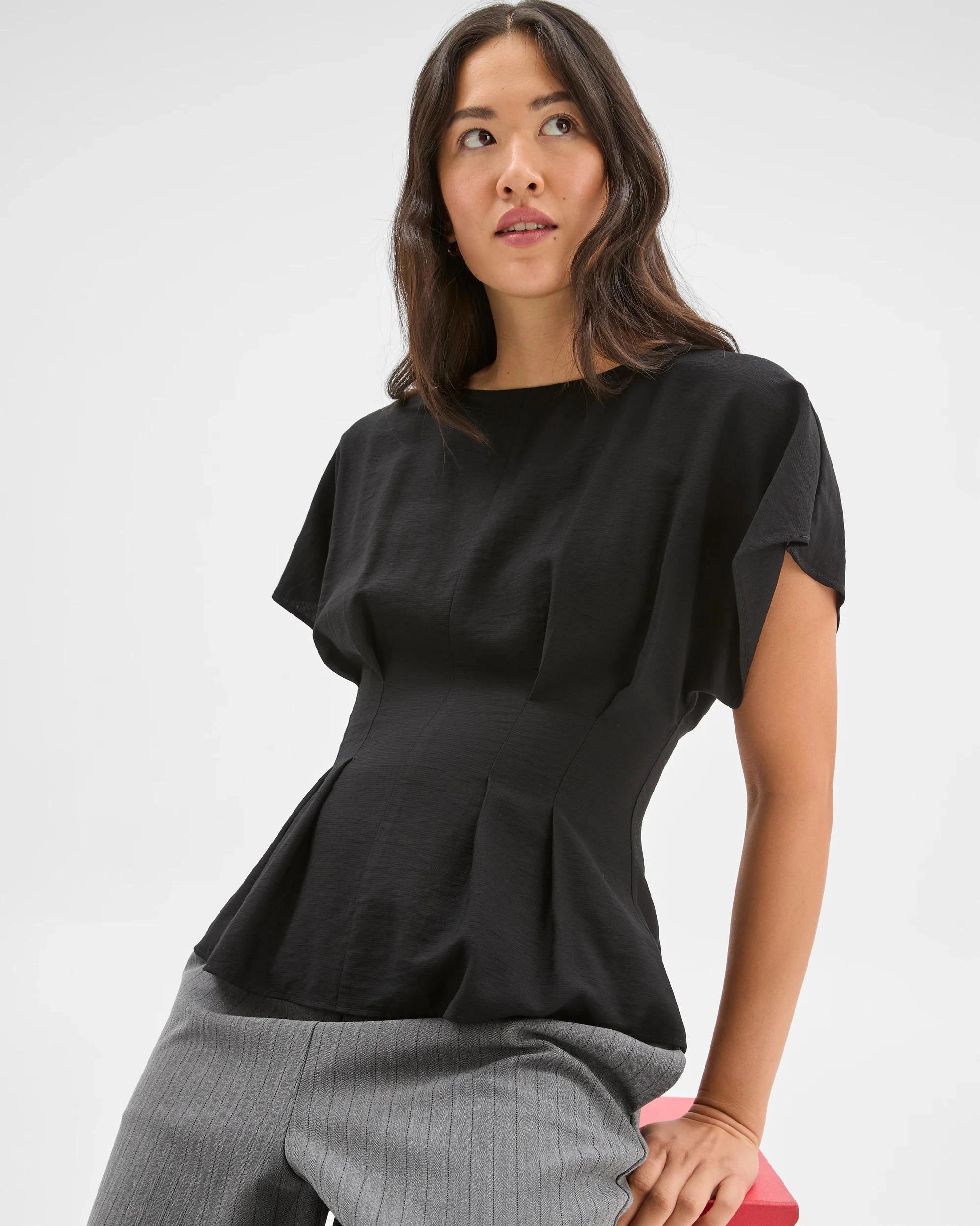5 Preview Short Sleeve Femme Tuck Blouse BLACK, 5 of 7