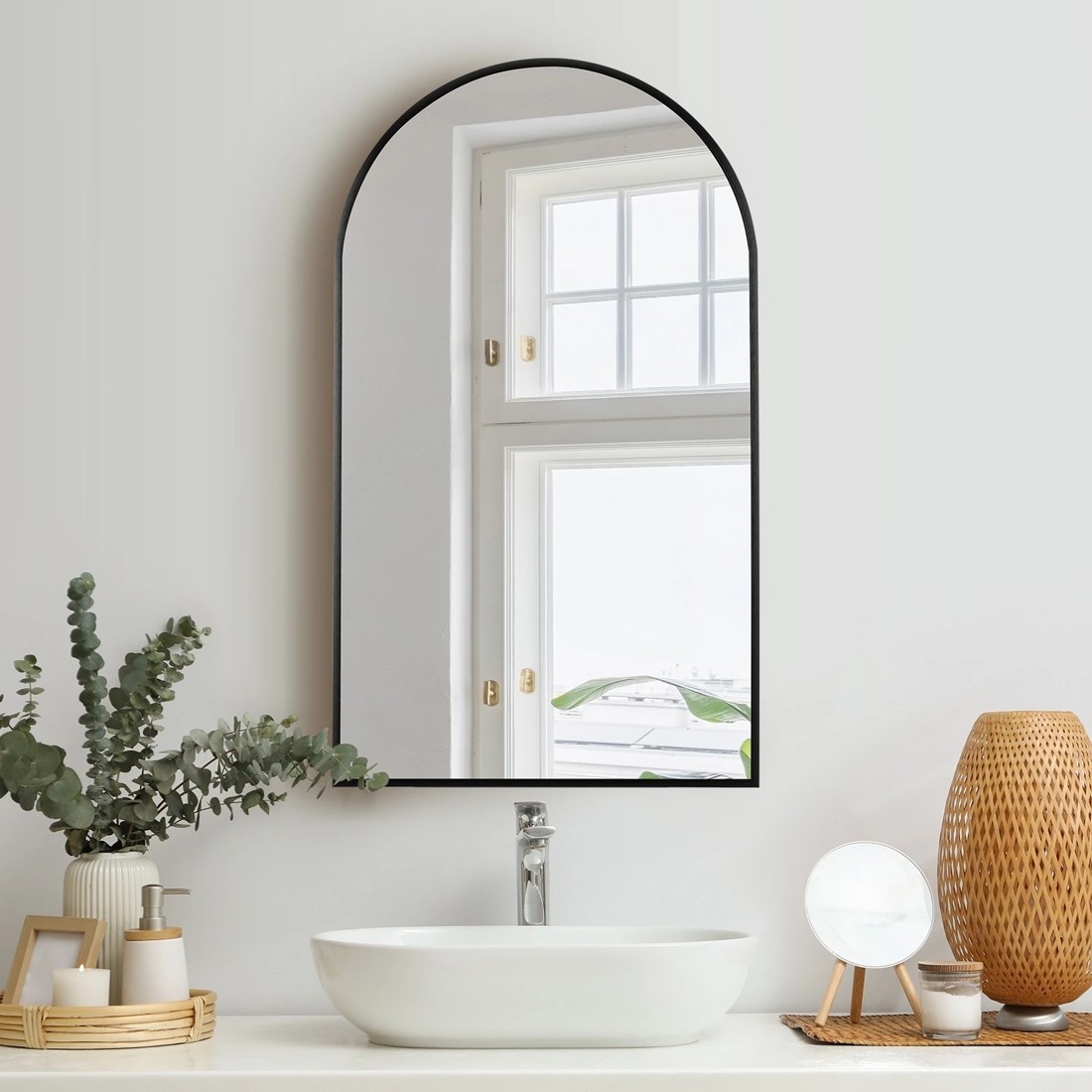 2 Oikiture Wall Mirrors 86x50cm Arched Makeup Mirror Office Home Decor
 - Black, 2 of 9