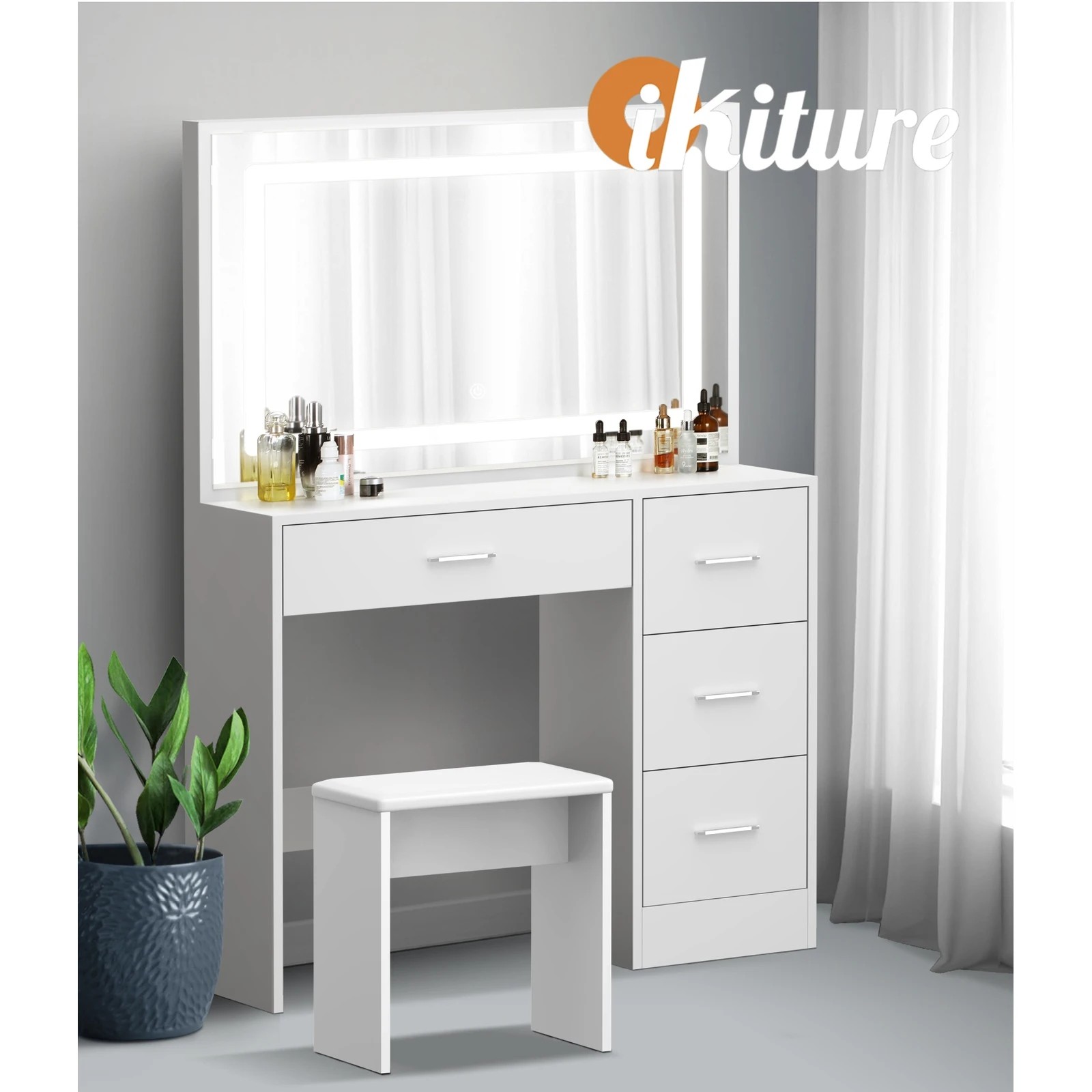6 Oikiture Dressing Table Stool Set Large Makeup Mirror Led Light Vanity
 - White, 6 of 9