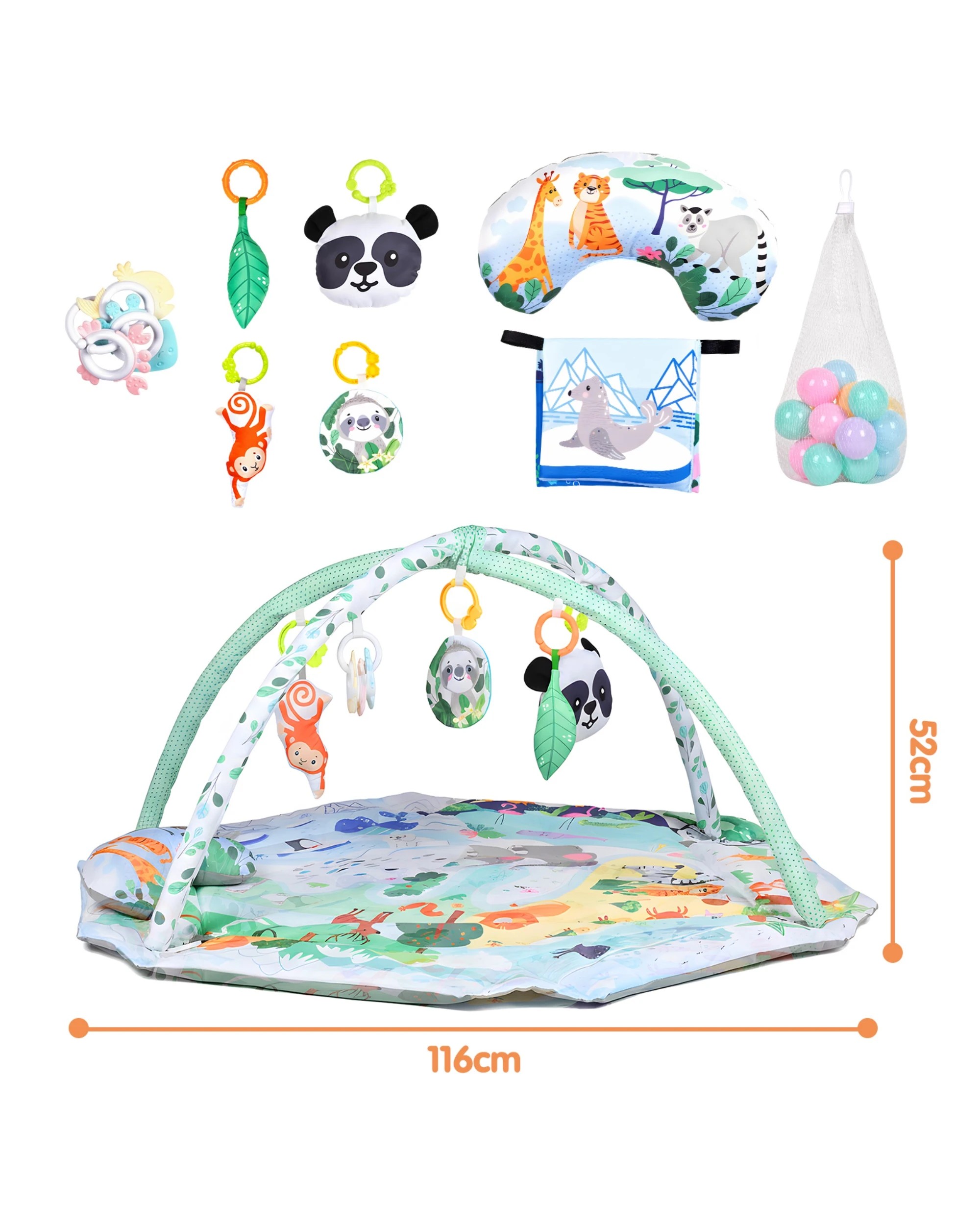 2 Advwin Baby Play Gym Mat 8-in-1 Tummy Time Mat & Ball Pit with 5 Detachable Toys and 18 Balls Baby Activity Center, 2 of 8