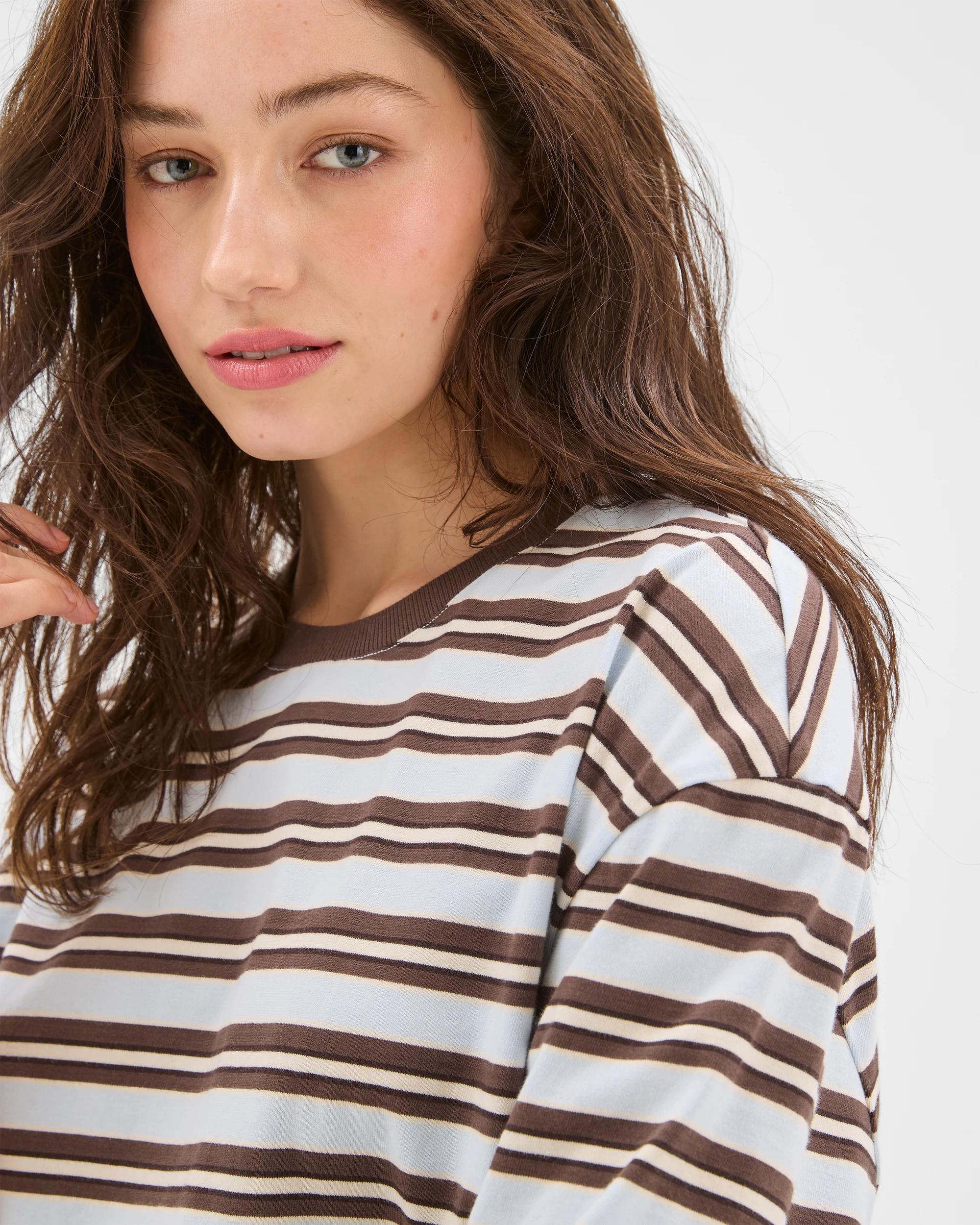 6 Lily Loves Australian Cotton Striped Retro T-Shirt BLUE/BROWN STRIPE, 6 of 7
