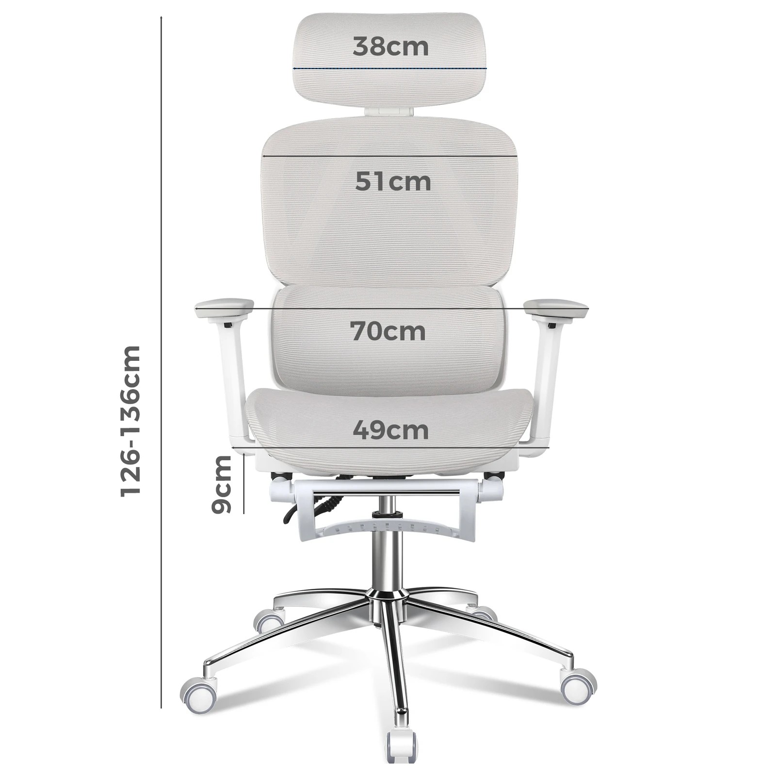 8 Alfordson Ergonomic Office Chair Mesh Seat Desk Computer Gaming - White Grey, 8 of 9
