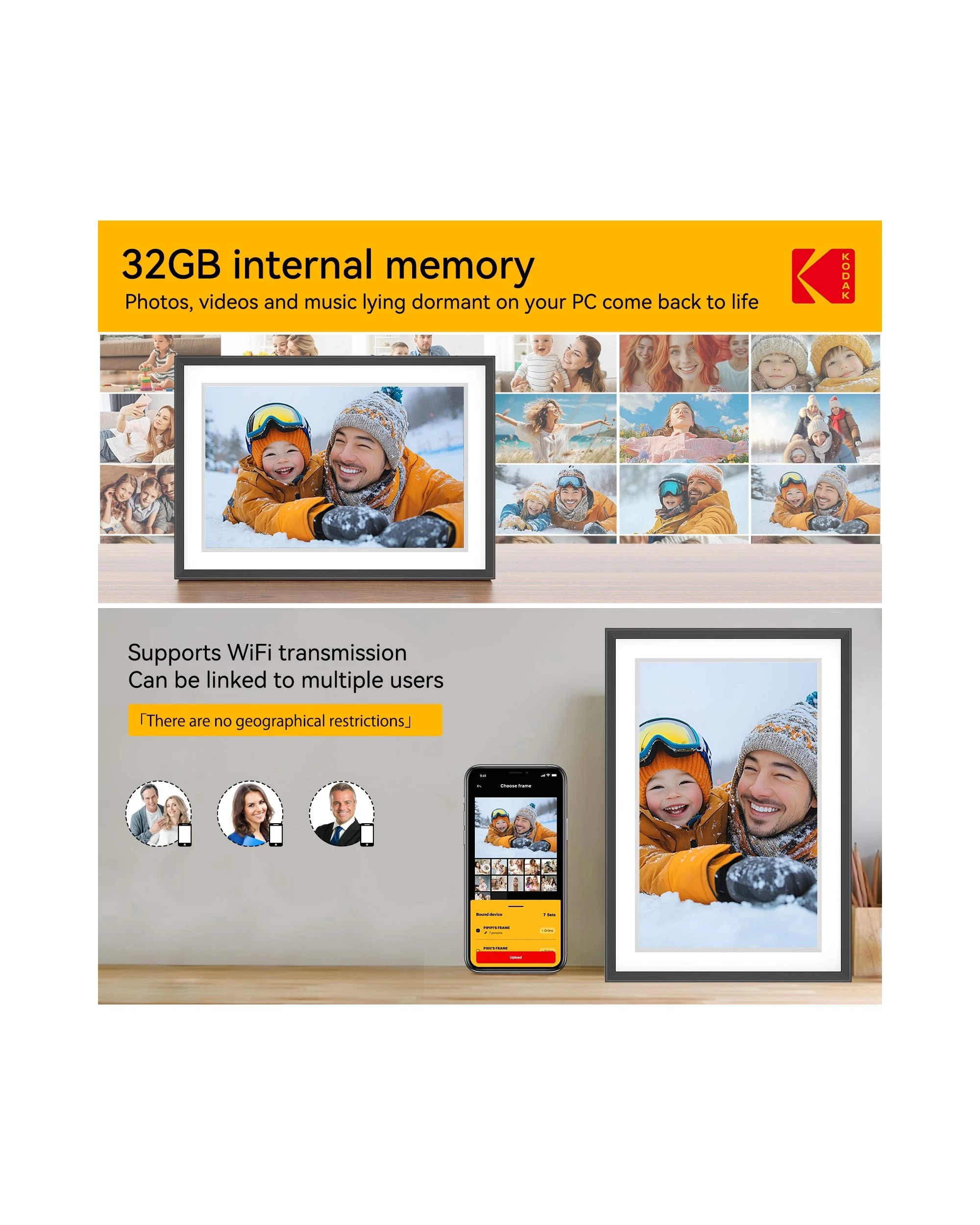 4 Kodak RCF-1018 Bundle 10.1 Inch WiFi Digital Photo Frame 32GB 64GB SD Card, 4 of 9