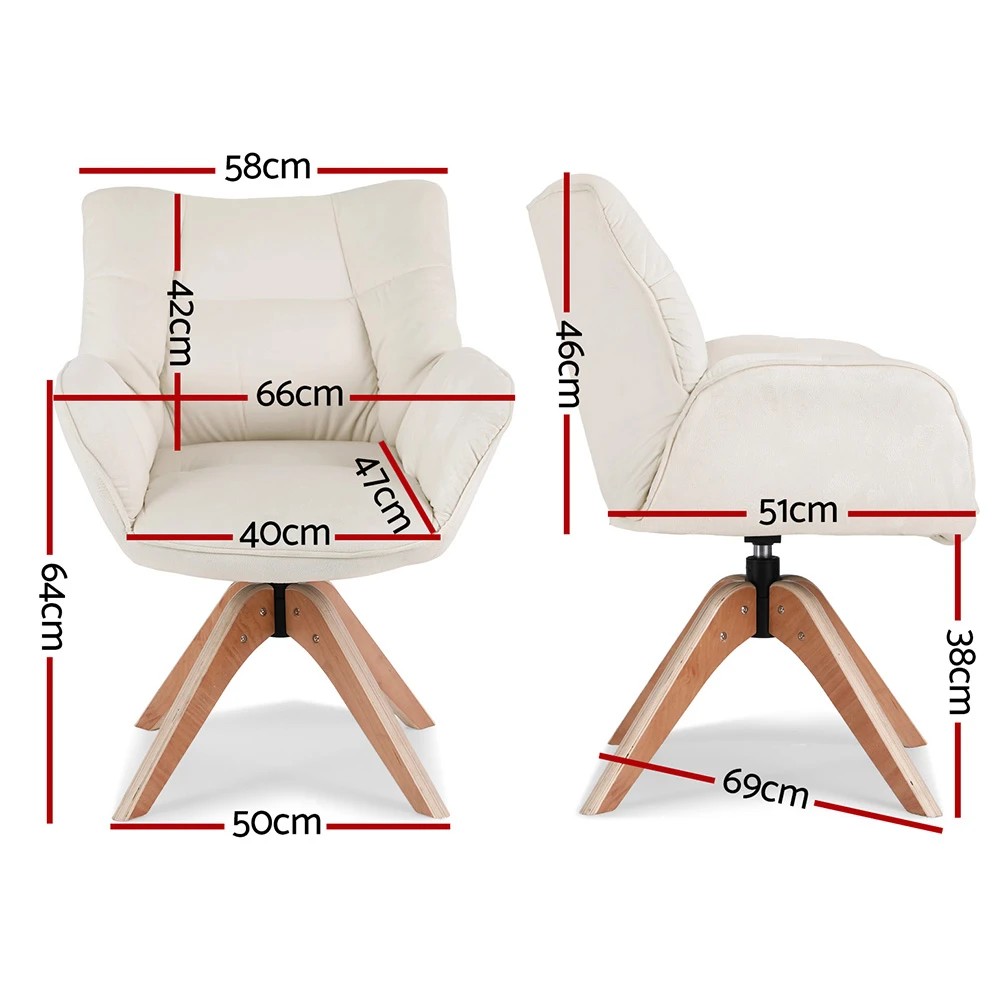 2 Artiss Swivel Chair Armchair Nursing Velvet - White, 2 of 6