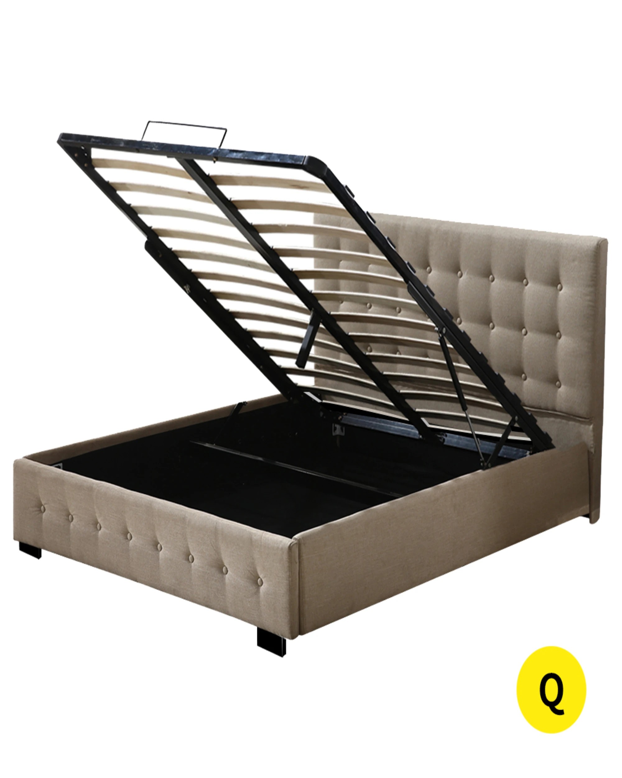 1 Levede Fabric Queen Bed Frame - Beige, 1 of 7