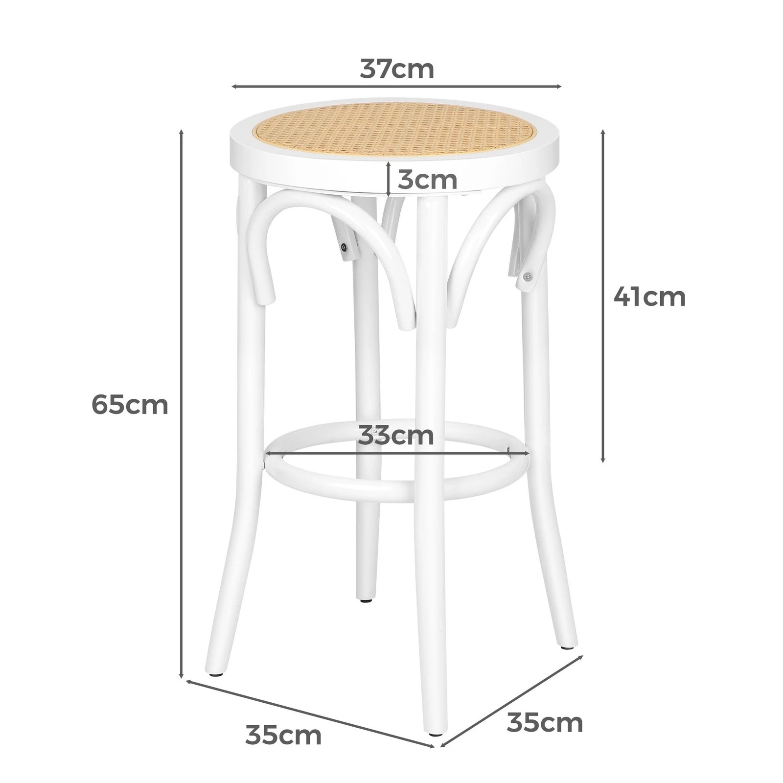 8 Alfordson 2x Bar Stools Kitchen Vintage Chair Rattan Mesh Seat Renata - White, 8 of 9