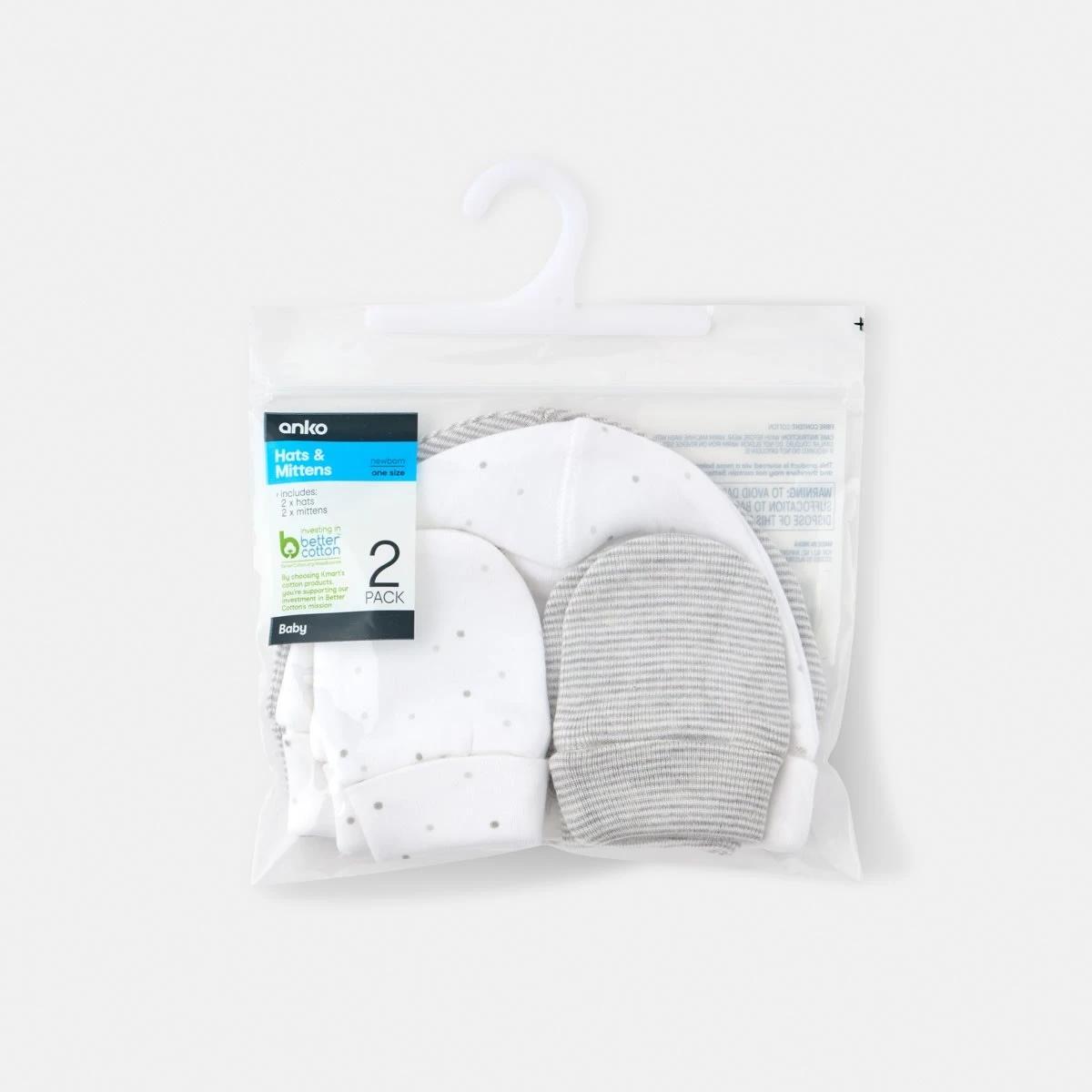 8 2 Pack Newborn Hat and Mittens Set GREY STRIPE AND SPOT, 8 of 8