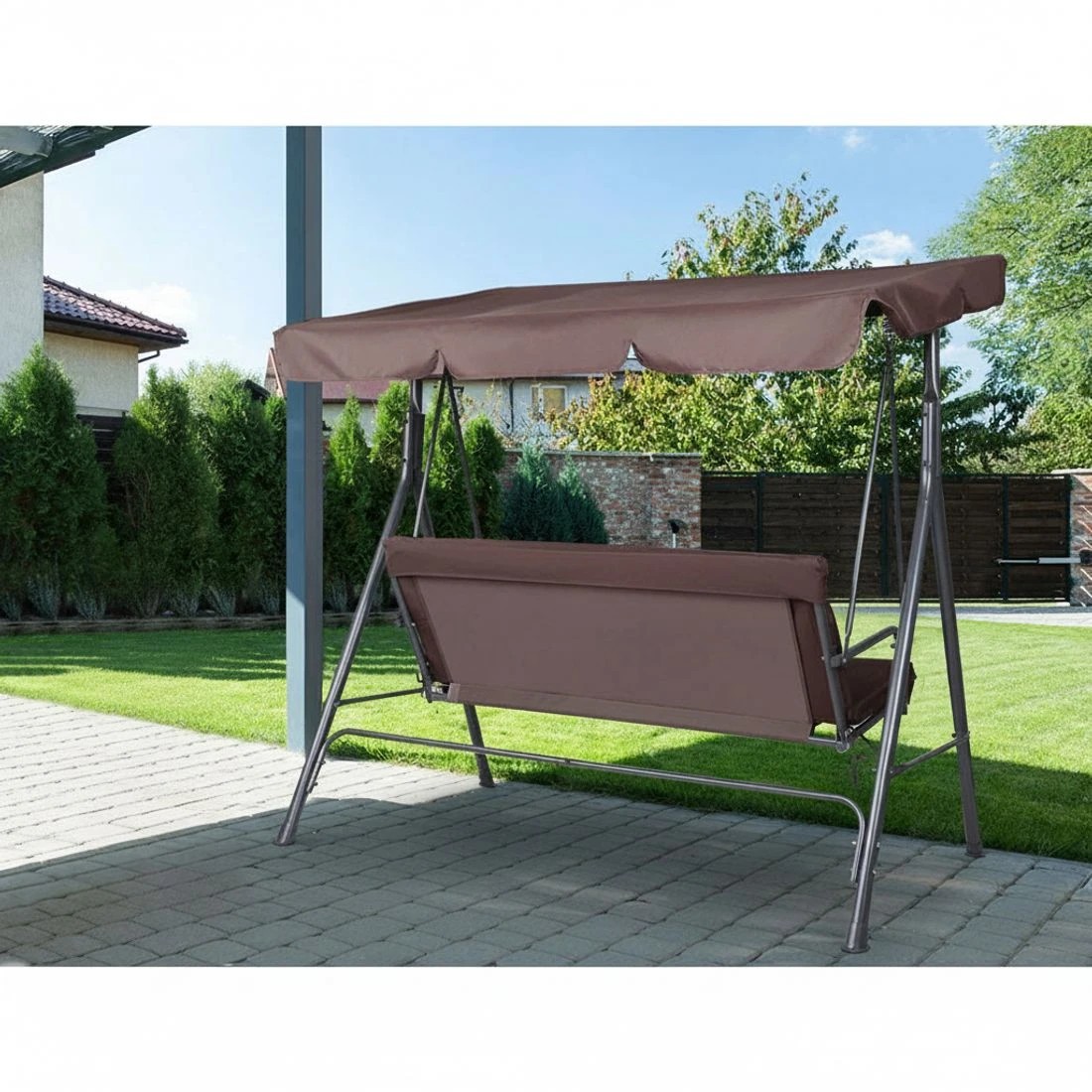 6 Gardeon Outdoor Swing Chair Garden Bench Furniture Canopy 3 Seater - Brown, 6 of 7