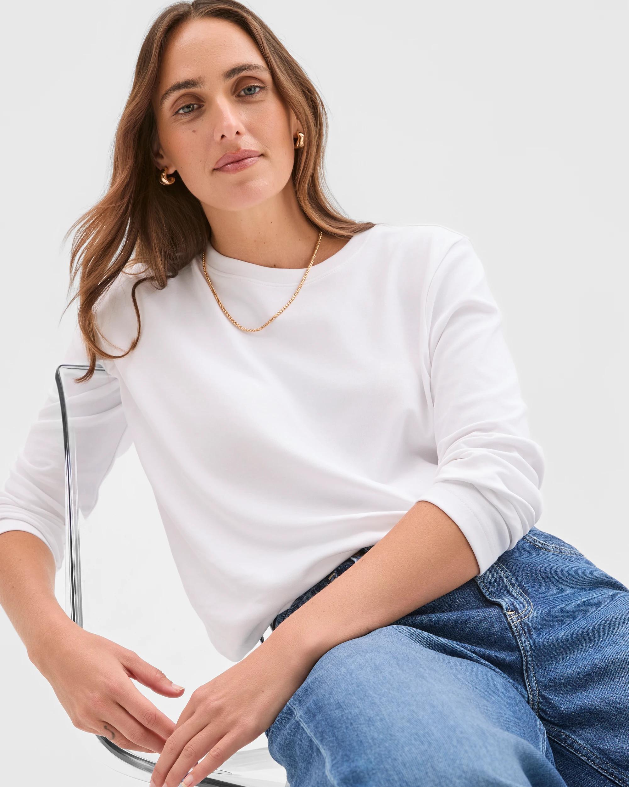 5 Target Woman Australian Cotton Classic Long Sleeve Crew Neck T-Shirt WHITE, 5 of 6