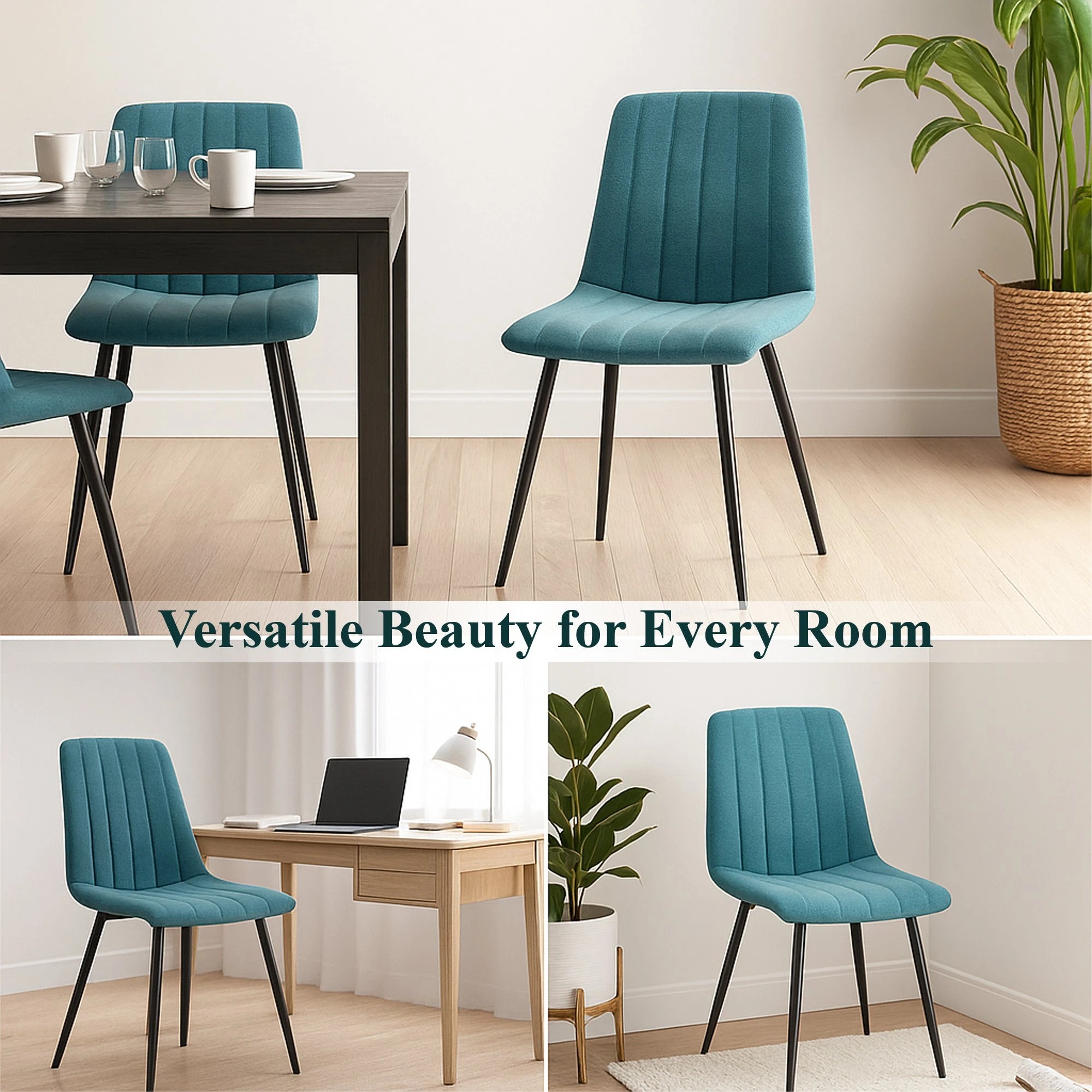 4 Foret Peacock Blue Velvet Upholstered Dining Chairs Black Metal Legs Set Of 4, 4 of 10