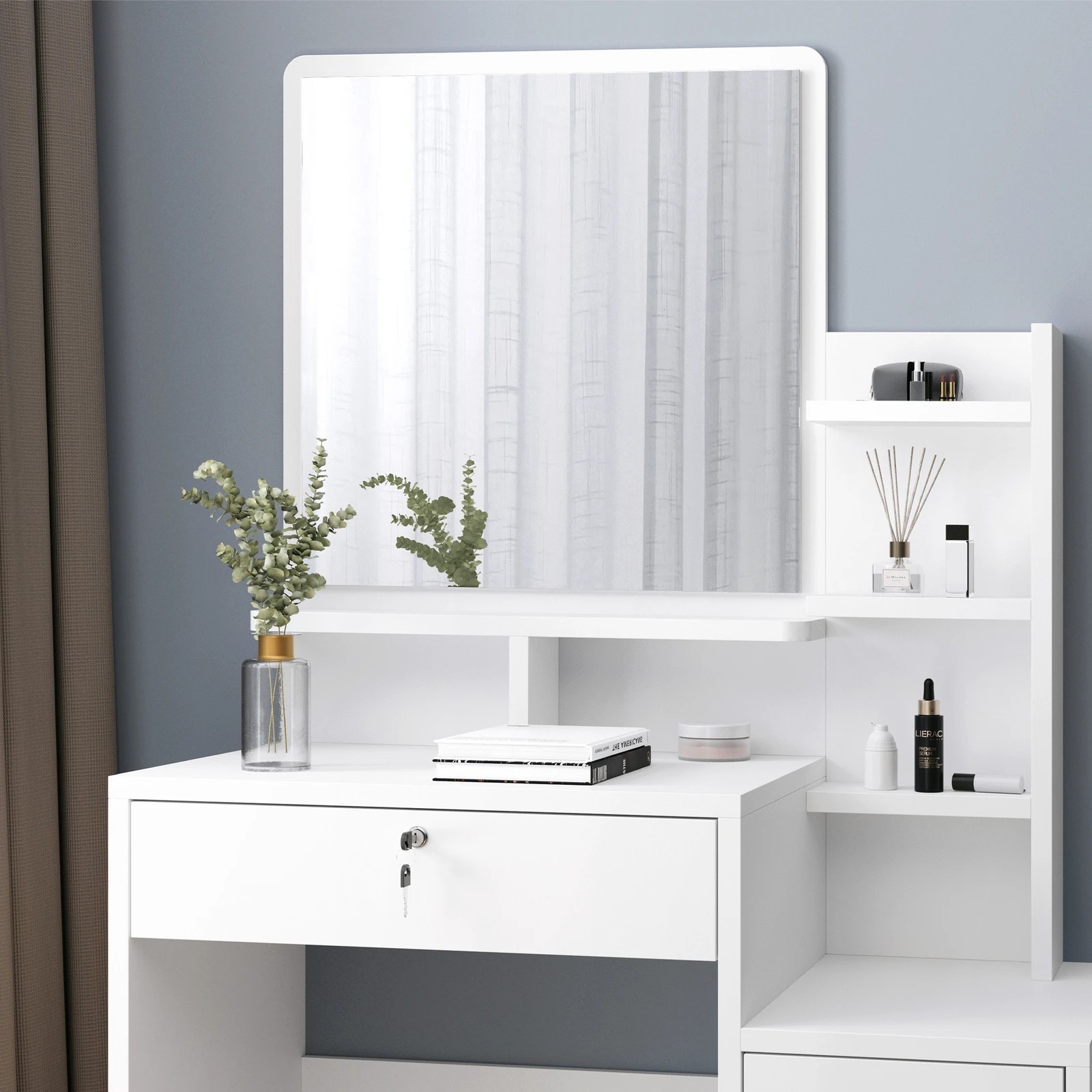 4 Alfordson Dressing Table Stool Set Makeup Mirror Drawers Vanity Desk - White, 4 of 10