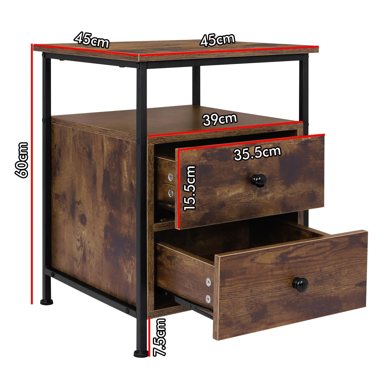 10 Alfordson Bedside Table Retro Wooden Nightstand Vintage Storage Side Cabinet - Brown, 10 of 10
