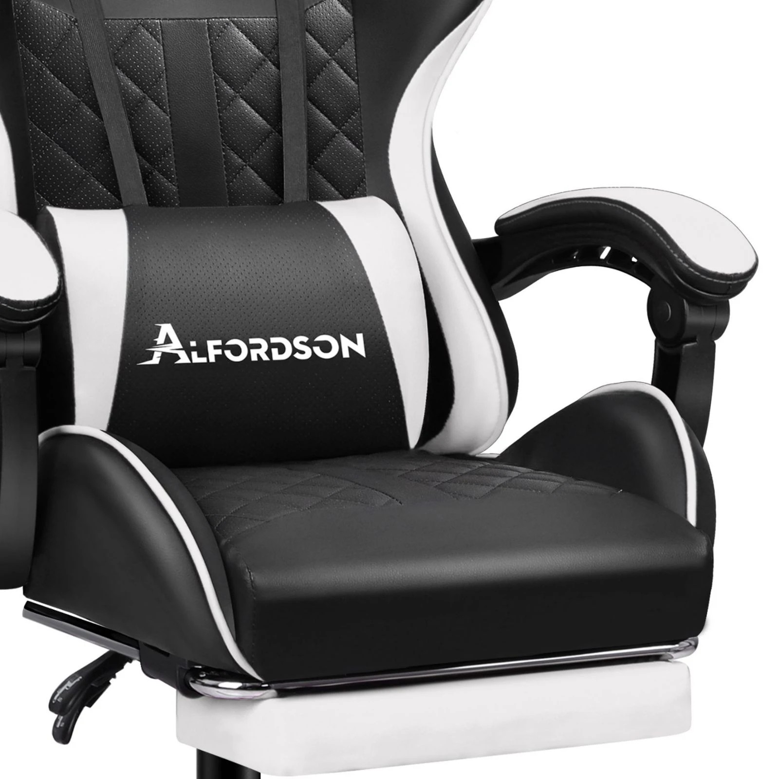 8 Alfordson Gaming Chair Office Racer Large Lumbar Cushion Footrest Seat Leather - White, 8 of 10