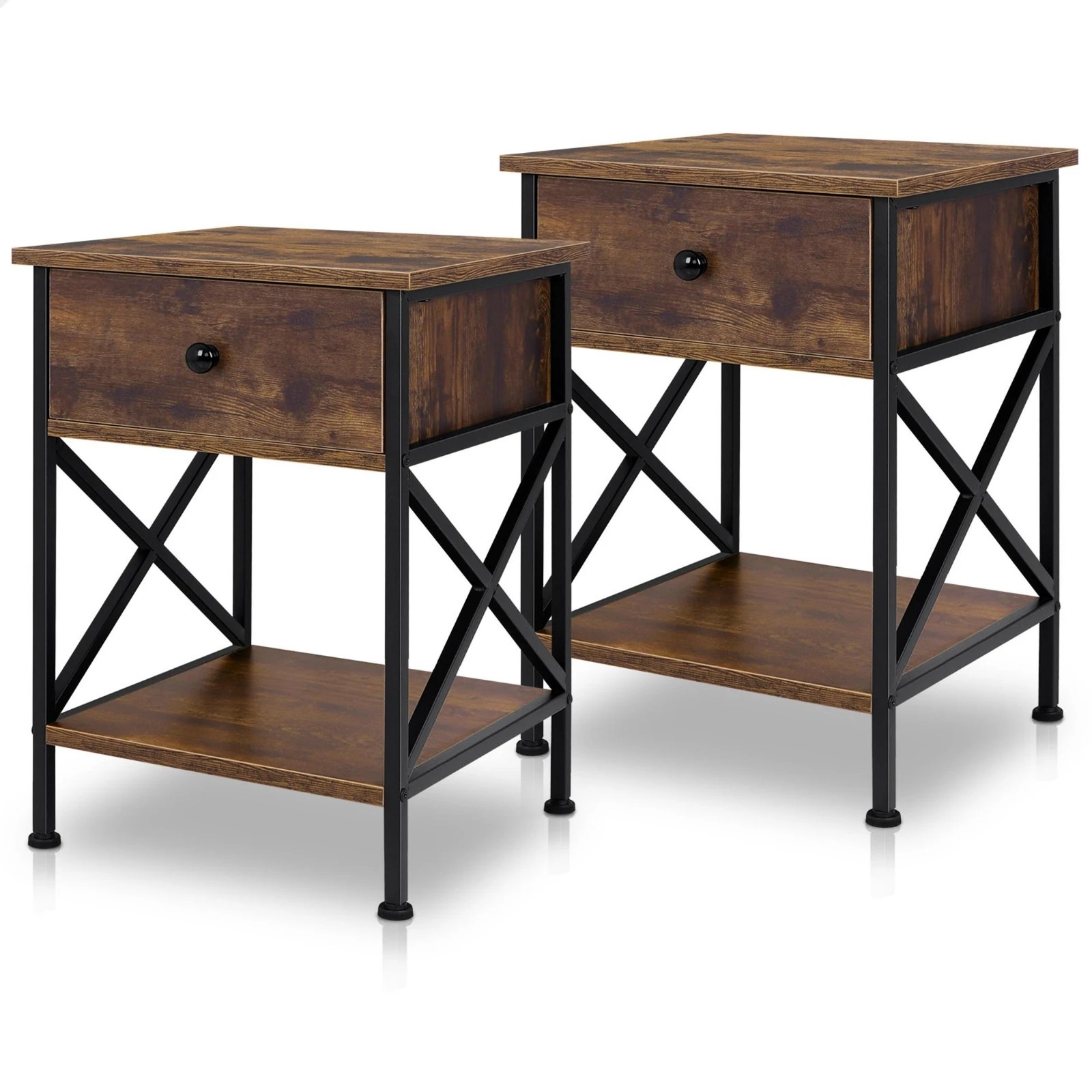 1 Alfordson 2x Bedside Table Retro Nightstand 1 Drawer - Dark Oak, 1 of 10