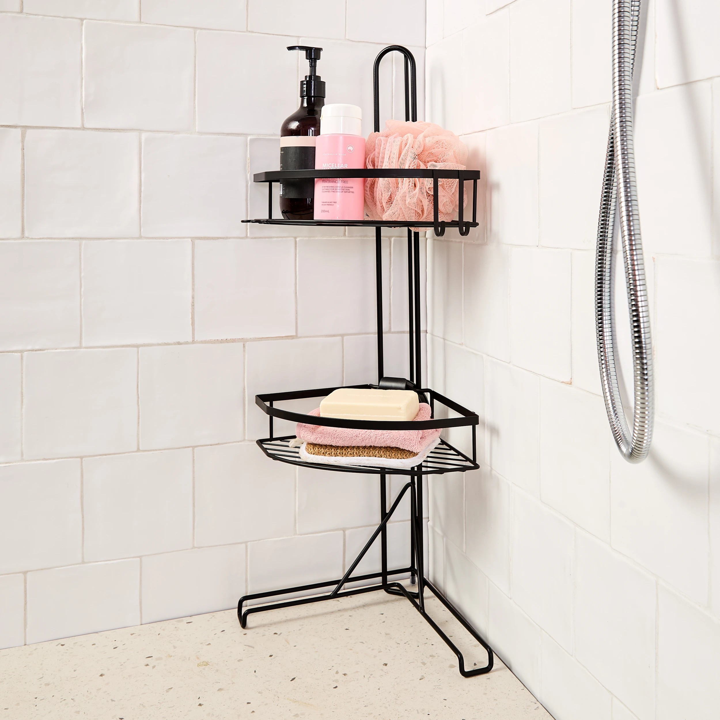 1 Adjustable Corner Shower Caddy - Black, 1 of 10