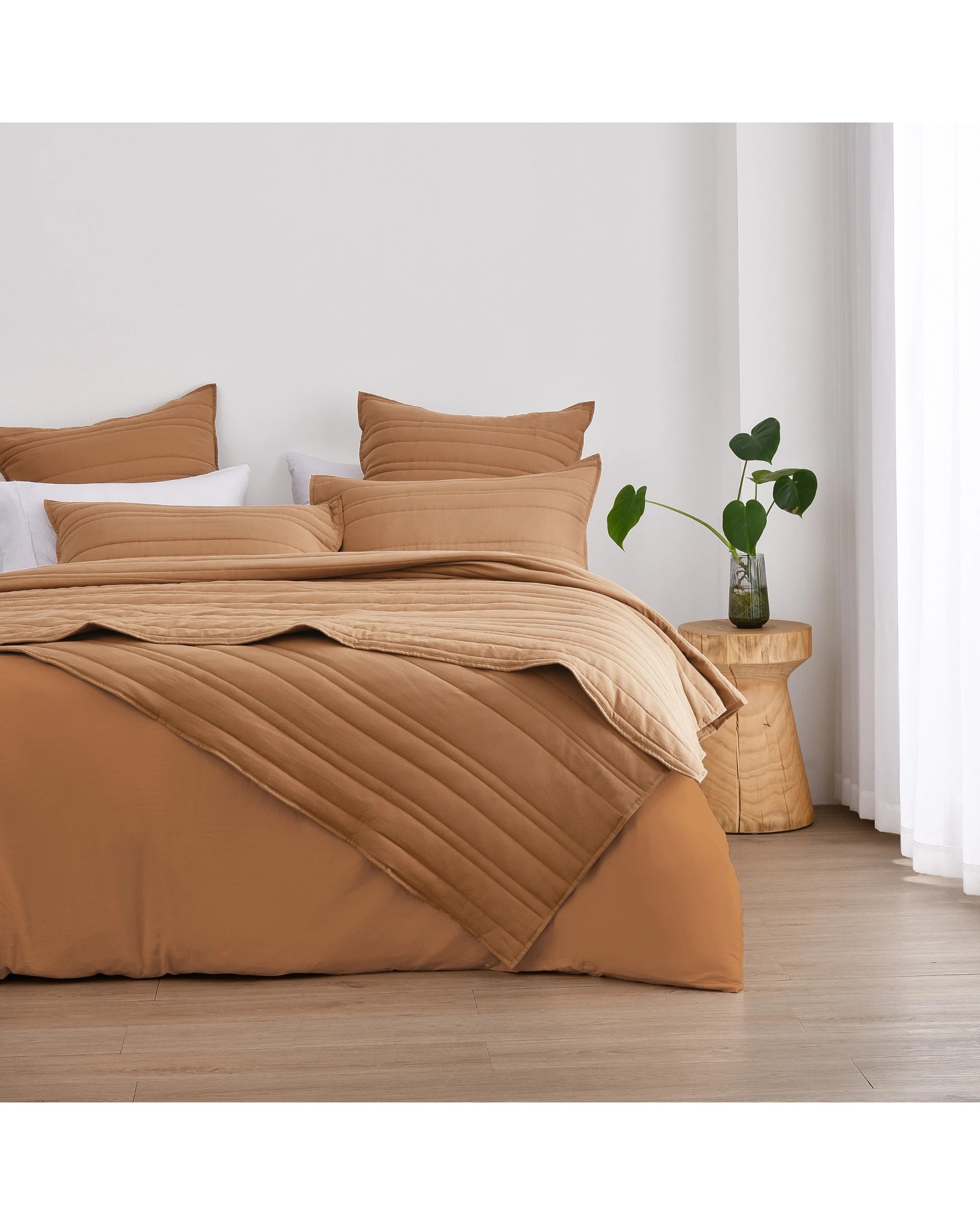 6 Dreamaker Superfine Washed Microfibre Stripe Quilted Coverlet Set - Super King Bed - Rust, 6 of 7