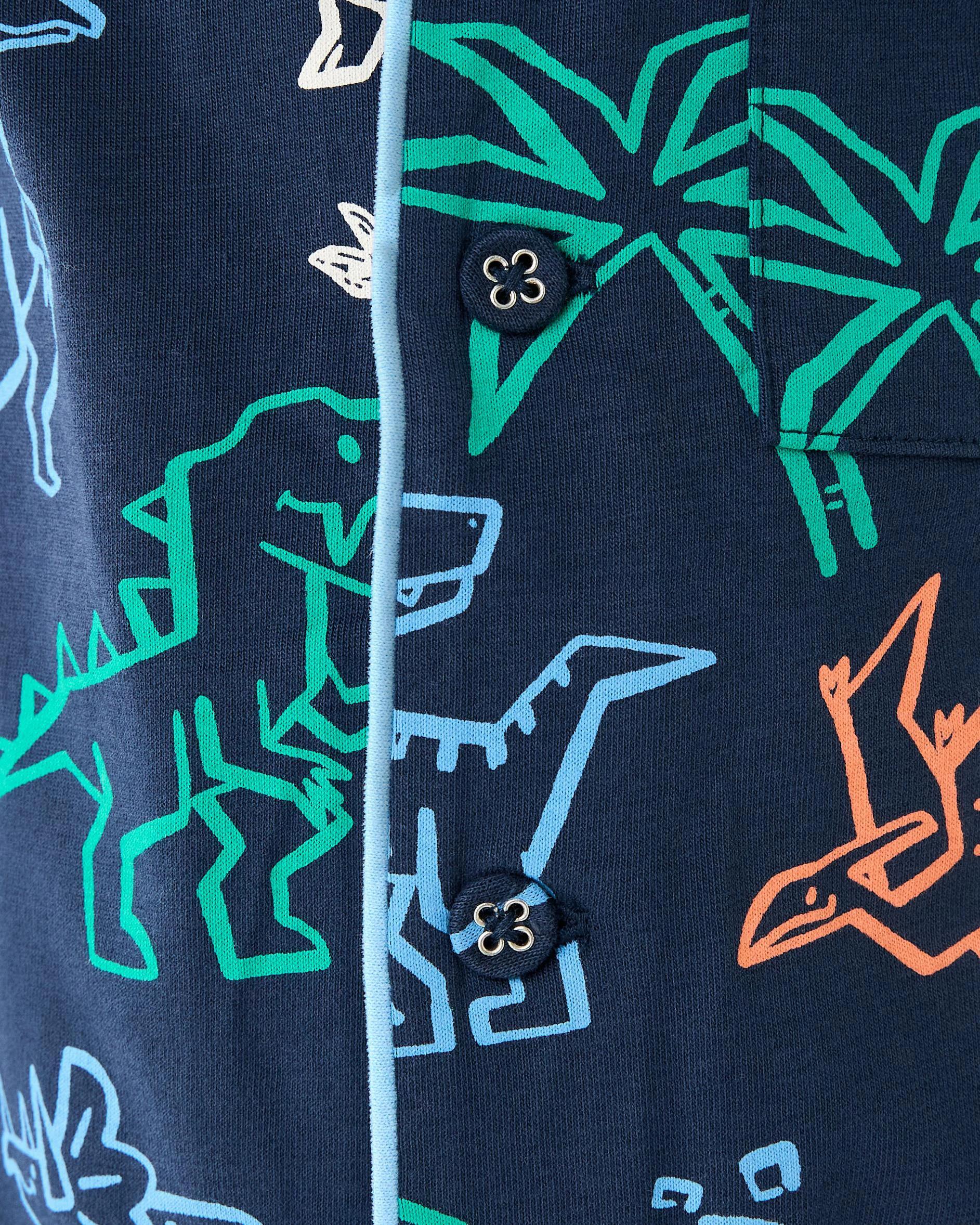 6 Short Sleeve Button Down Pyjama Set Nvy Dino, 6 of 8
