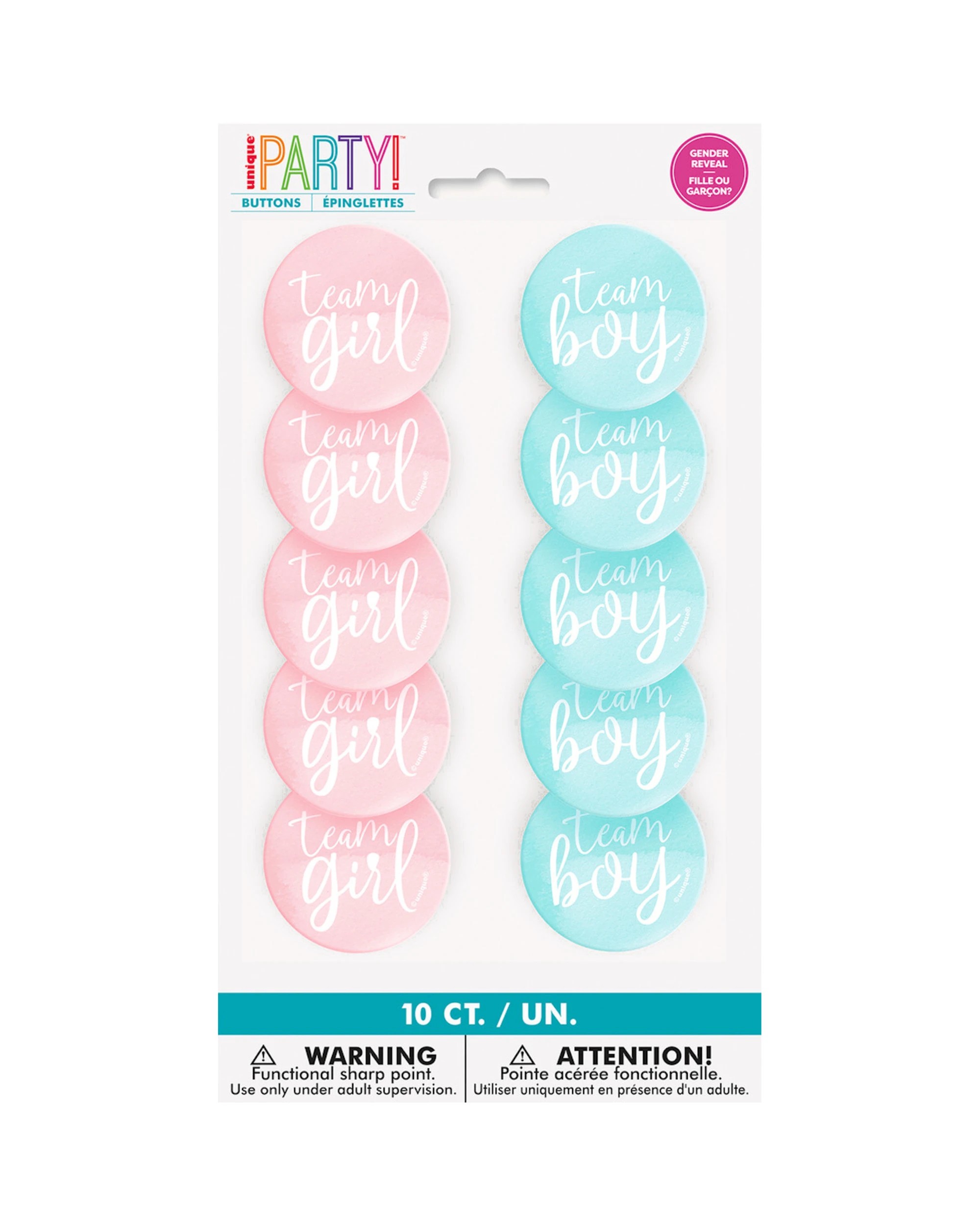 2 Unique Gender Reveal Team Boy Or Girl Badges Pack of 10, 2 of 2