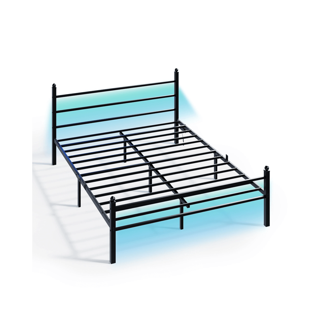 1 Advwin Double Metal Platform Bed Frame With Headboard And Footboard Black, 1 of 8