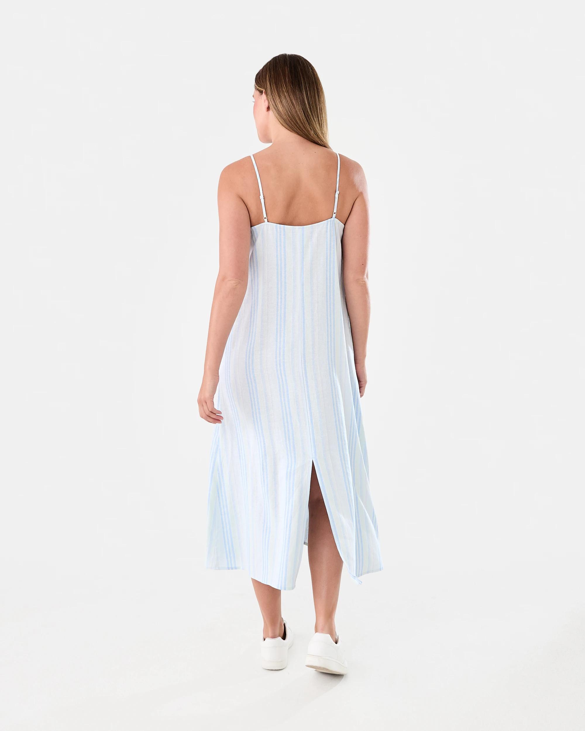 3 Sleeveless V-Neck Linen Blend Midi Dress Strp Spun, 3 of 7