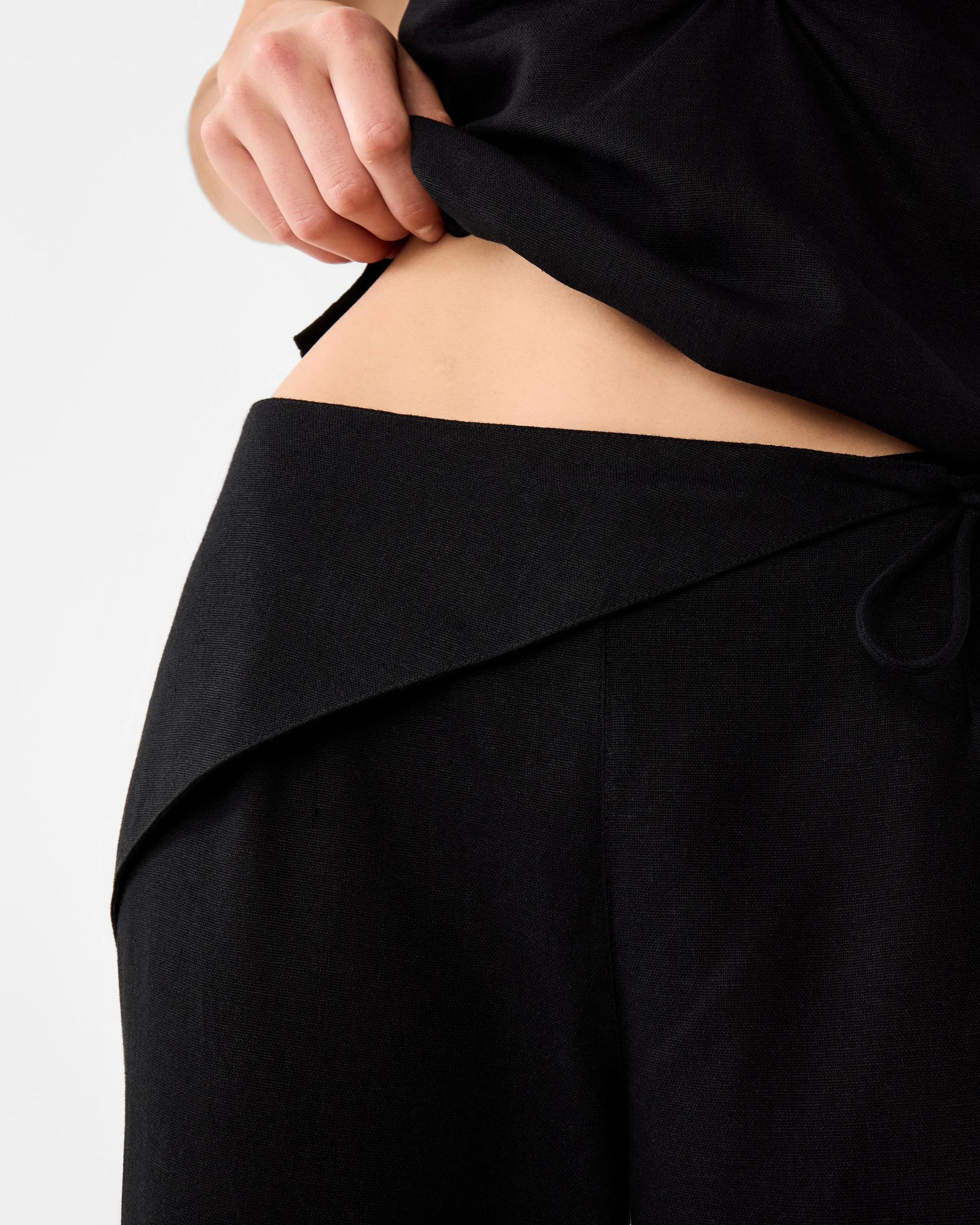 5 Linen Blend Tie Detail Pants Black, 5 of 7