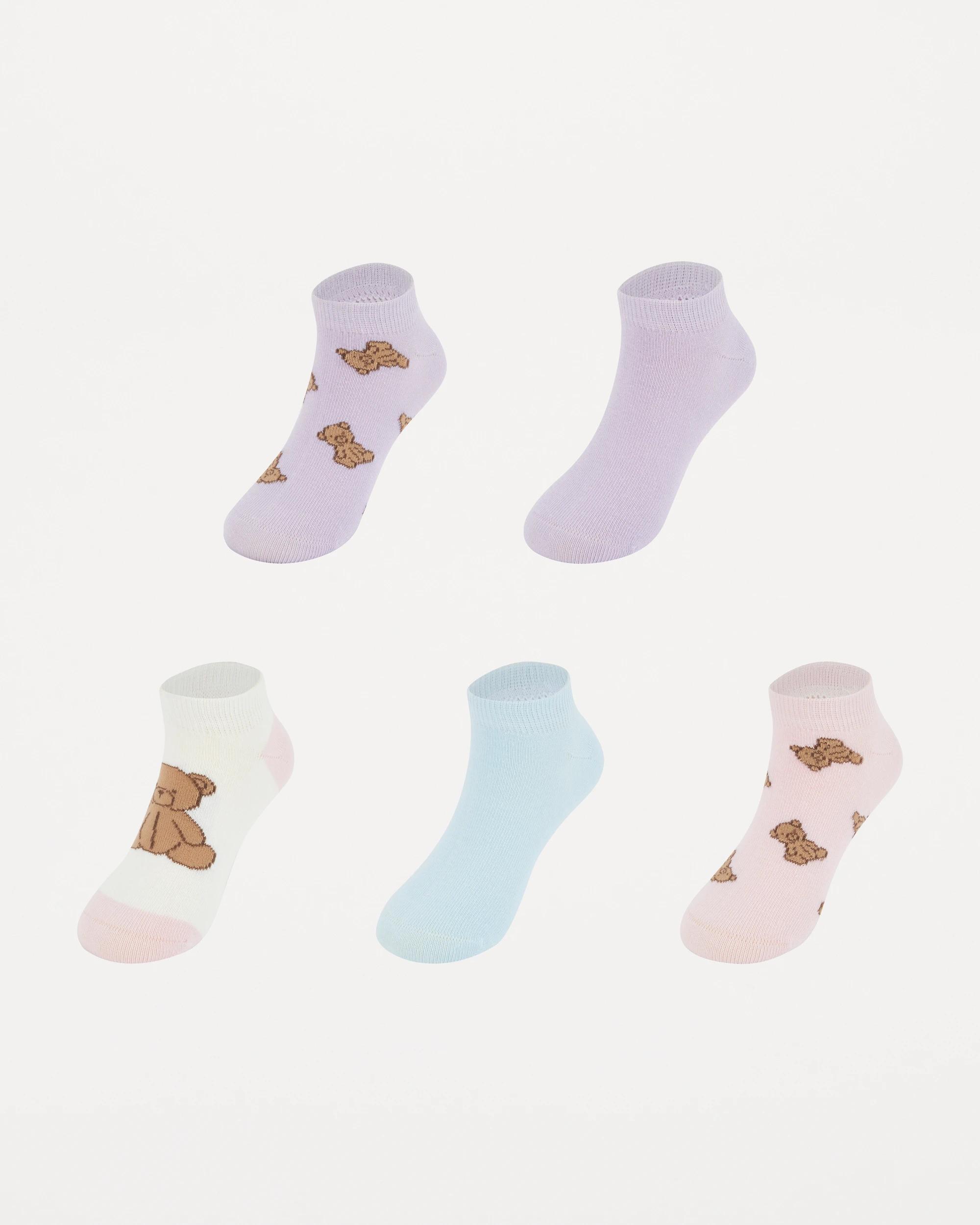 1 5 Pack Low Cut Socks Pur Bear, 1 of 3