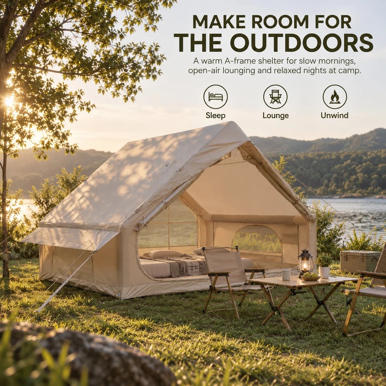 2 Weisshorn Inflatable A-Frame Camping Tent Large Outdoor Glamping - Beige, 2 of 10