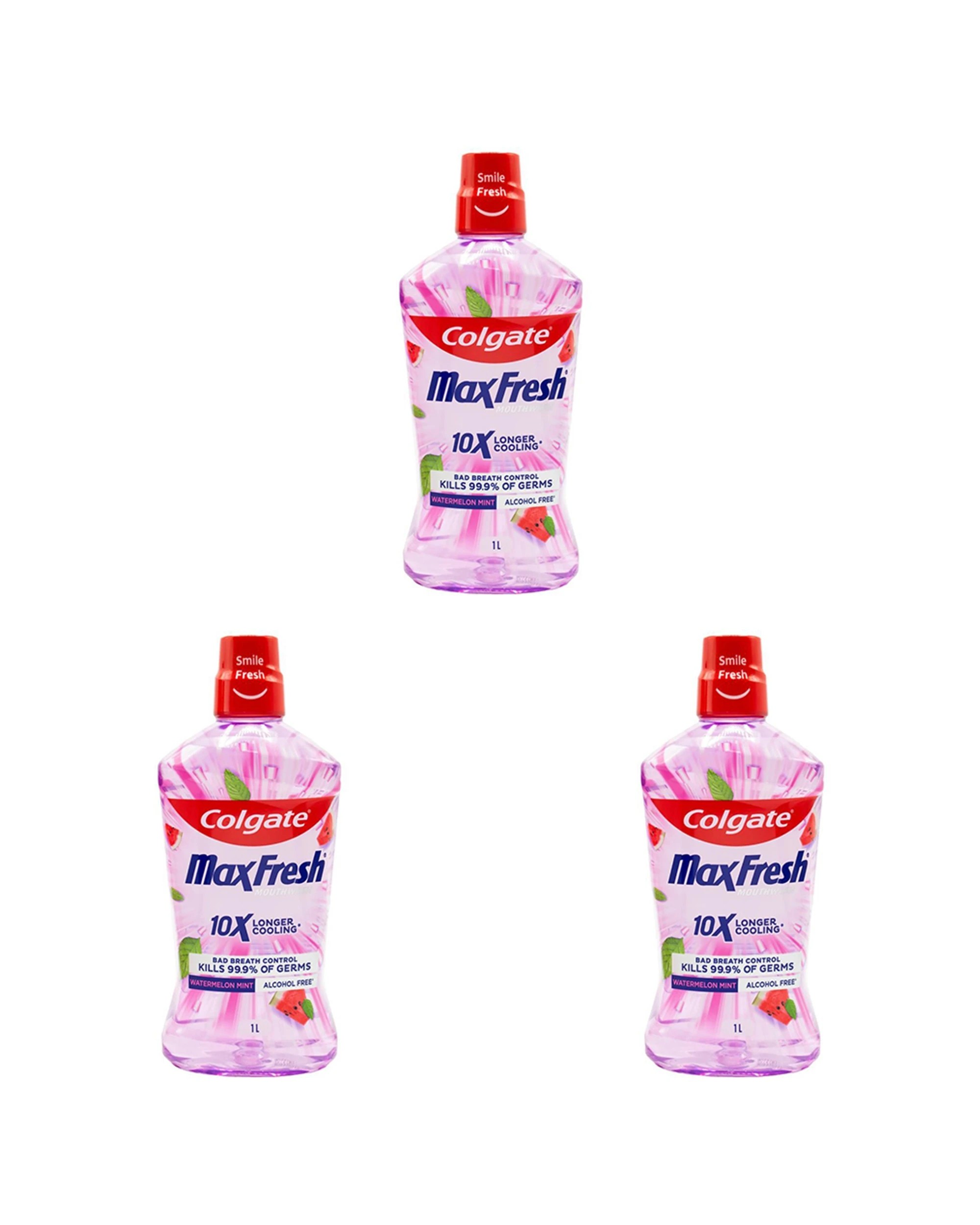 1 Colgate 3pk Mouthwash Max Fresh 10x Longer Cooling Watermelon Mint 1L - Pink, 1 of 3