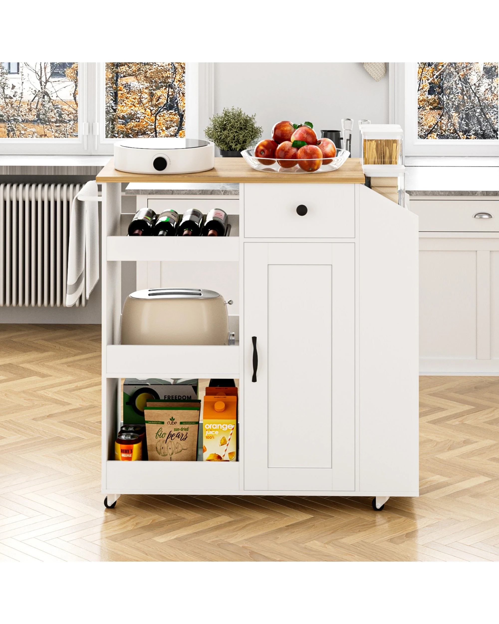 8 Advwin Kitchen Island Cart Rolling Trolley Cabinet on Wheels with Charging Station Adjustable Shelves Wine Rack - White, 8 of 8