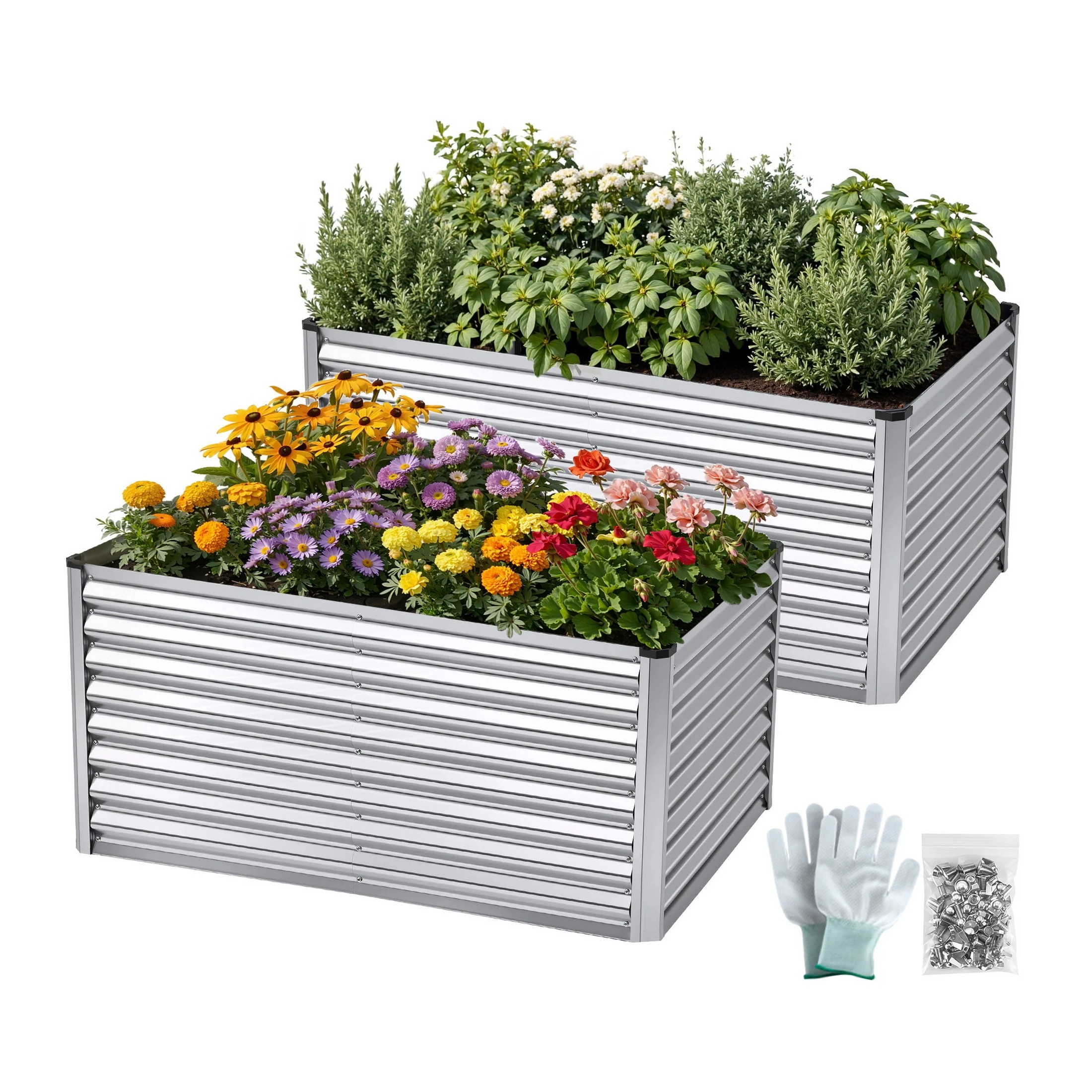 1 Green Fingers Raised Garden Bed 2 in 1 Modular Galvanised Planter Box Rust Resistant - Silver, 1 of 5