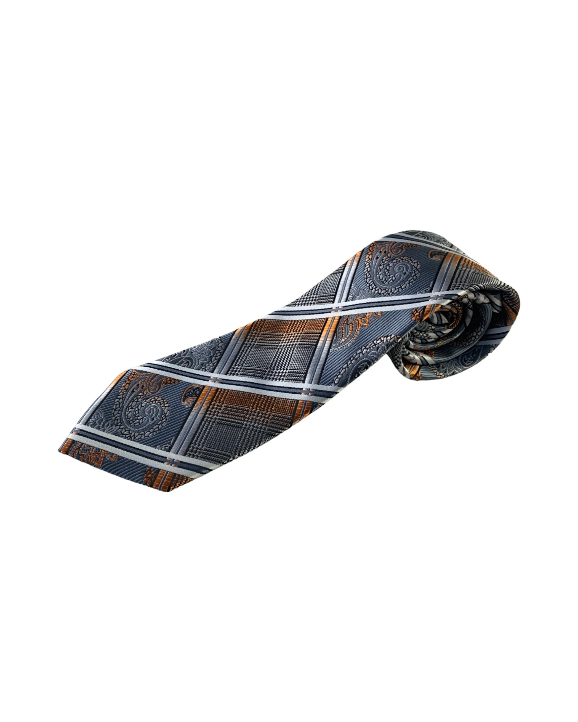 2 Zasel Mens Silver, Black & Orange Patterned 8cm Neck Tie, 2 of 2