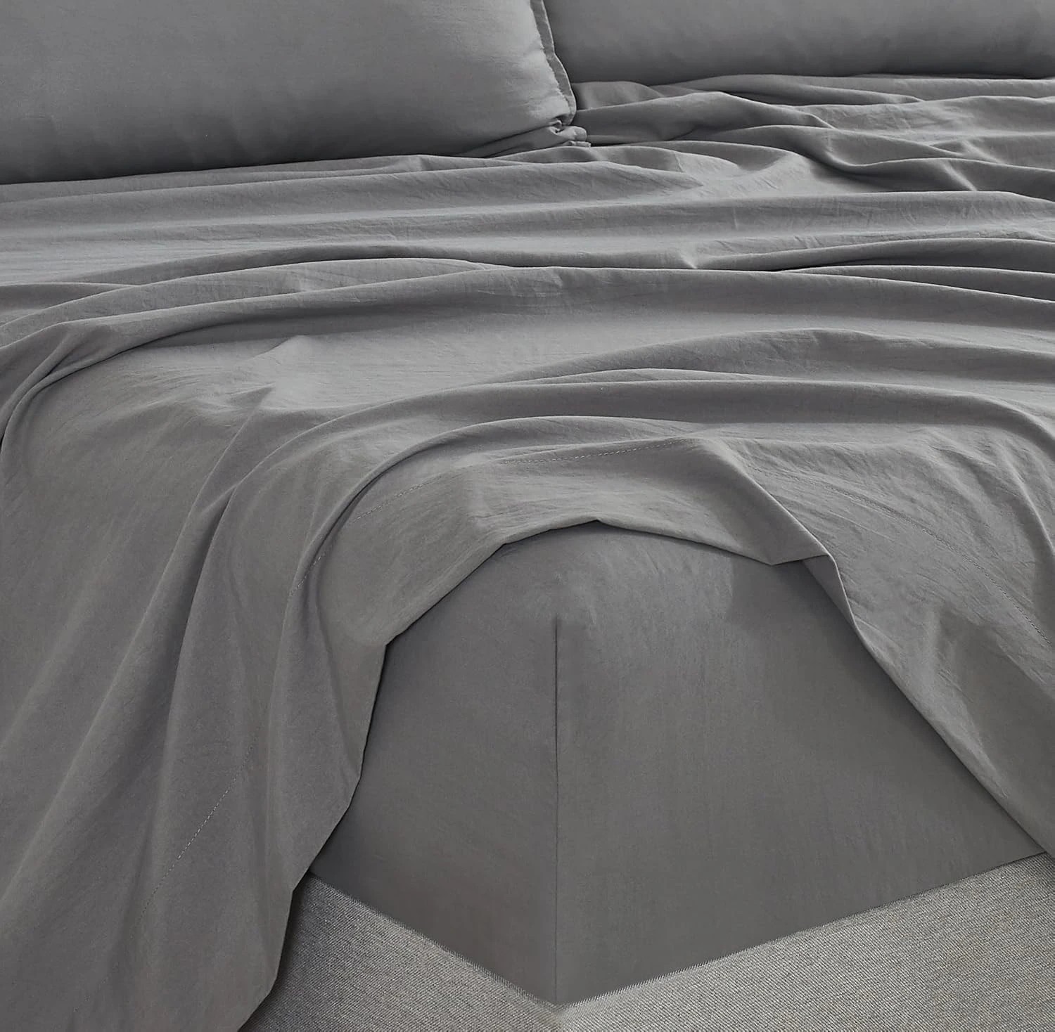 3 CleverPolly 100% Vintage Washed Microfibre Sheet Set - King Single Bed - Grey, 3 of 5