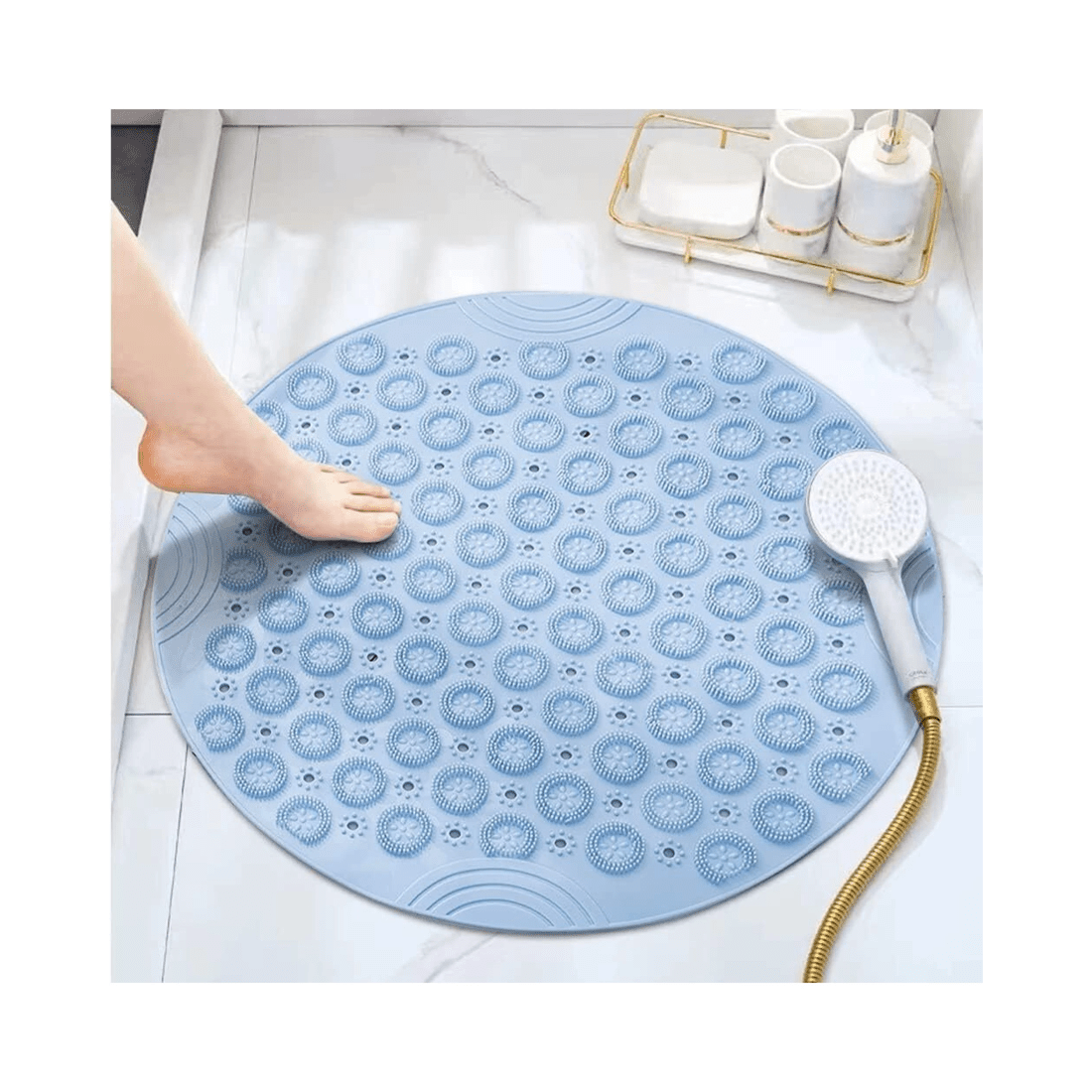 2 BR Home Round Non-Slip Shower Mat with Quick Drain and Massage Features, 2 of 8