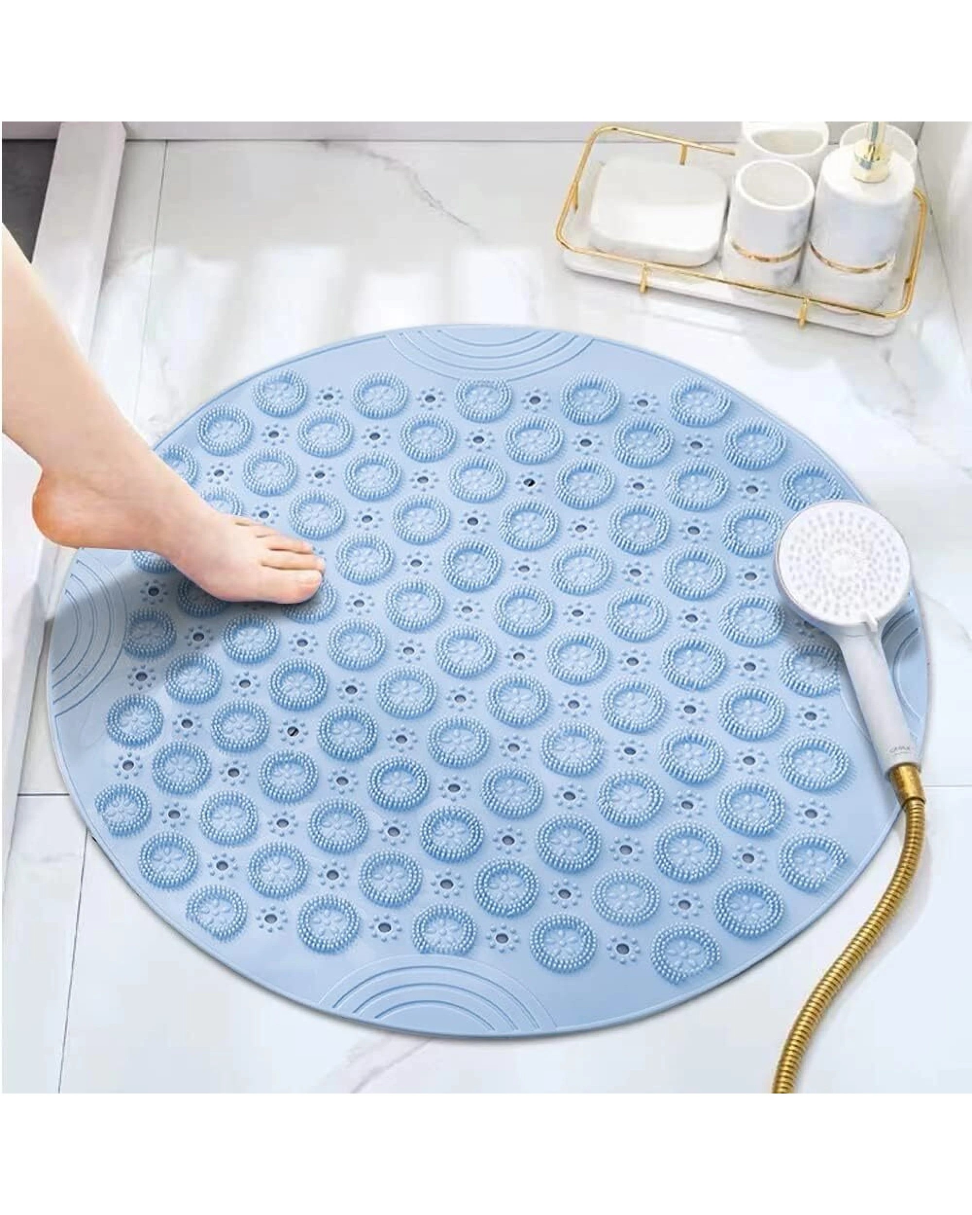 2 BR Home Round Non-Slip Shower Mat with Quick Drain and Massage Features, 2 of 8