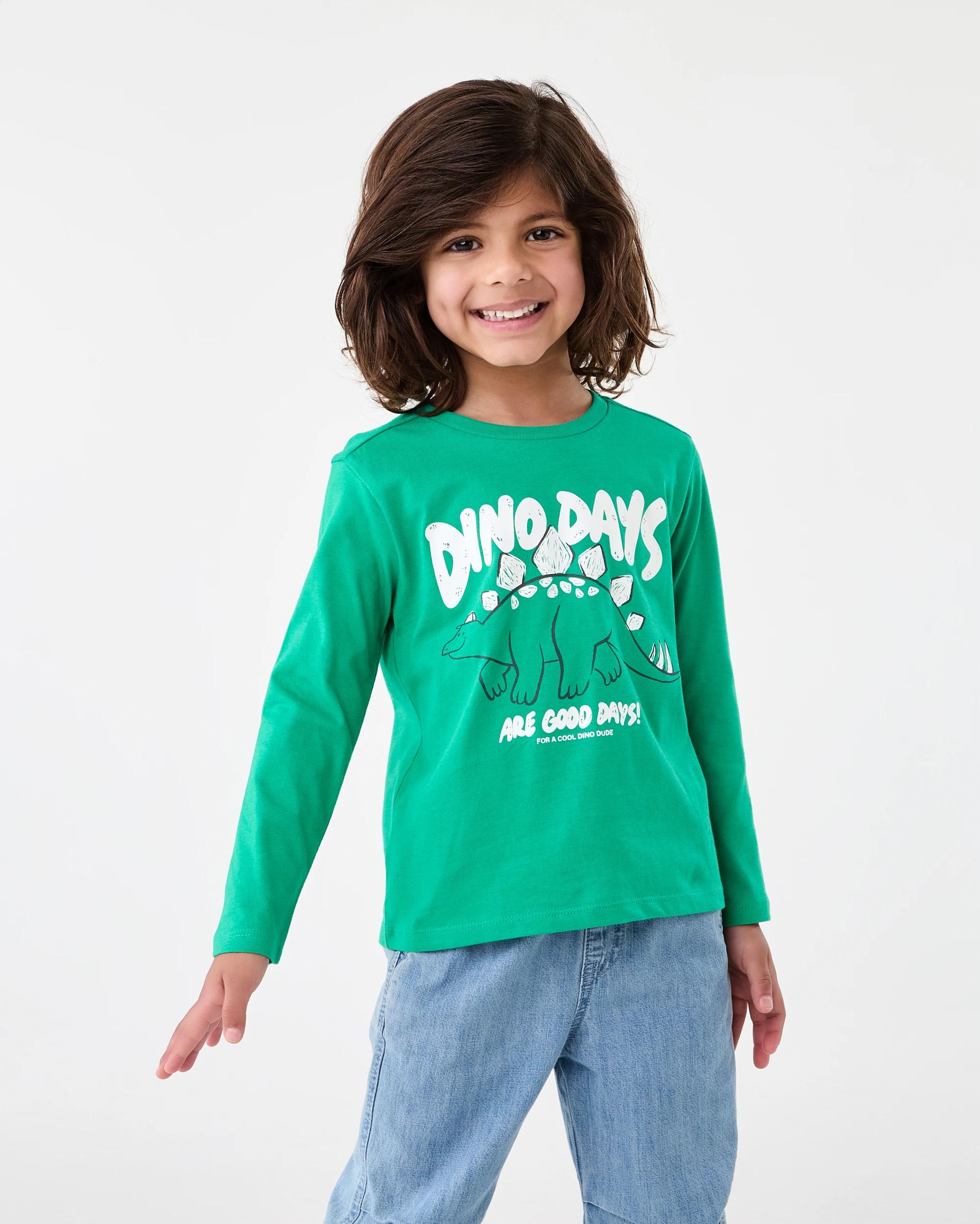 1 Long Sleeve Print T-shirt Grn Dino, 1 of 5