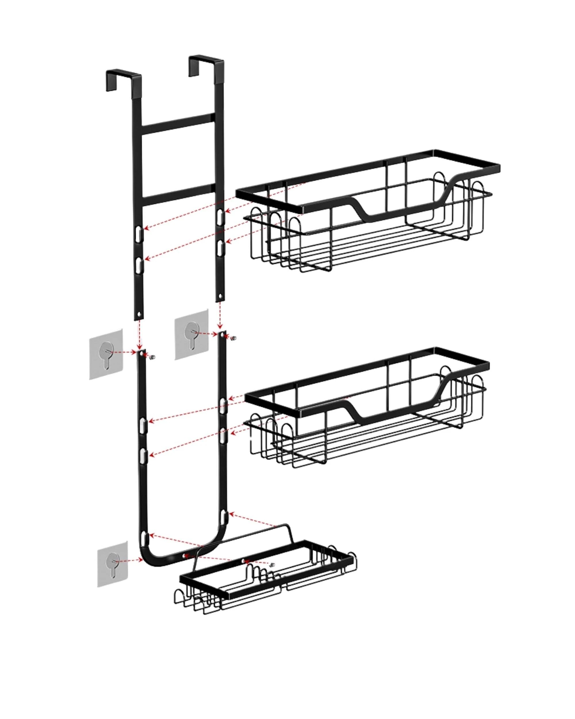 2 Kitchee 3 Tier Shower Caddy Over Door Bathroom Shelf Storage Rack Black, 2 of 4