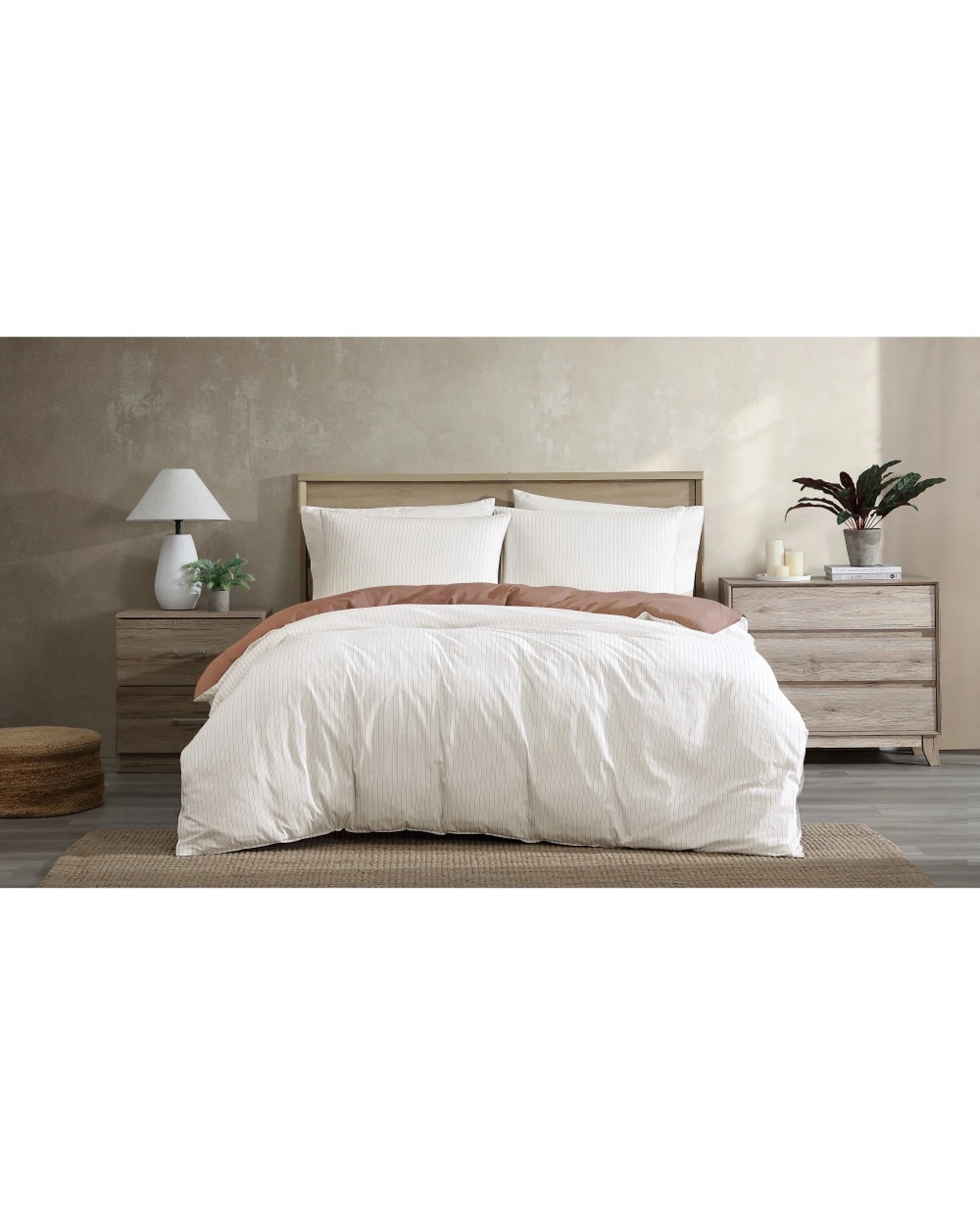 1 Ardor Kahn Stripe Reversible Cotton Quilt Cover Set Single Bed Mocha - Pattern, 1 of 1