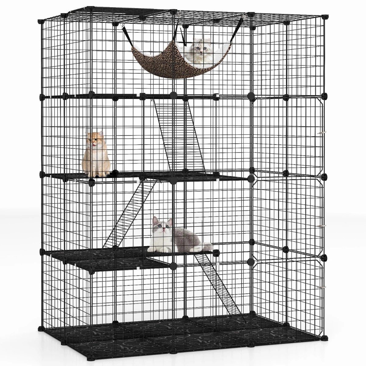 4 Costway 4 Tier Cat Enclosure 142 CM Large Cat Cage w/Hammock, 4 of 4