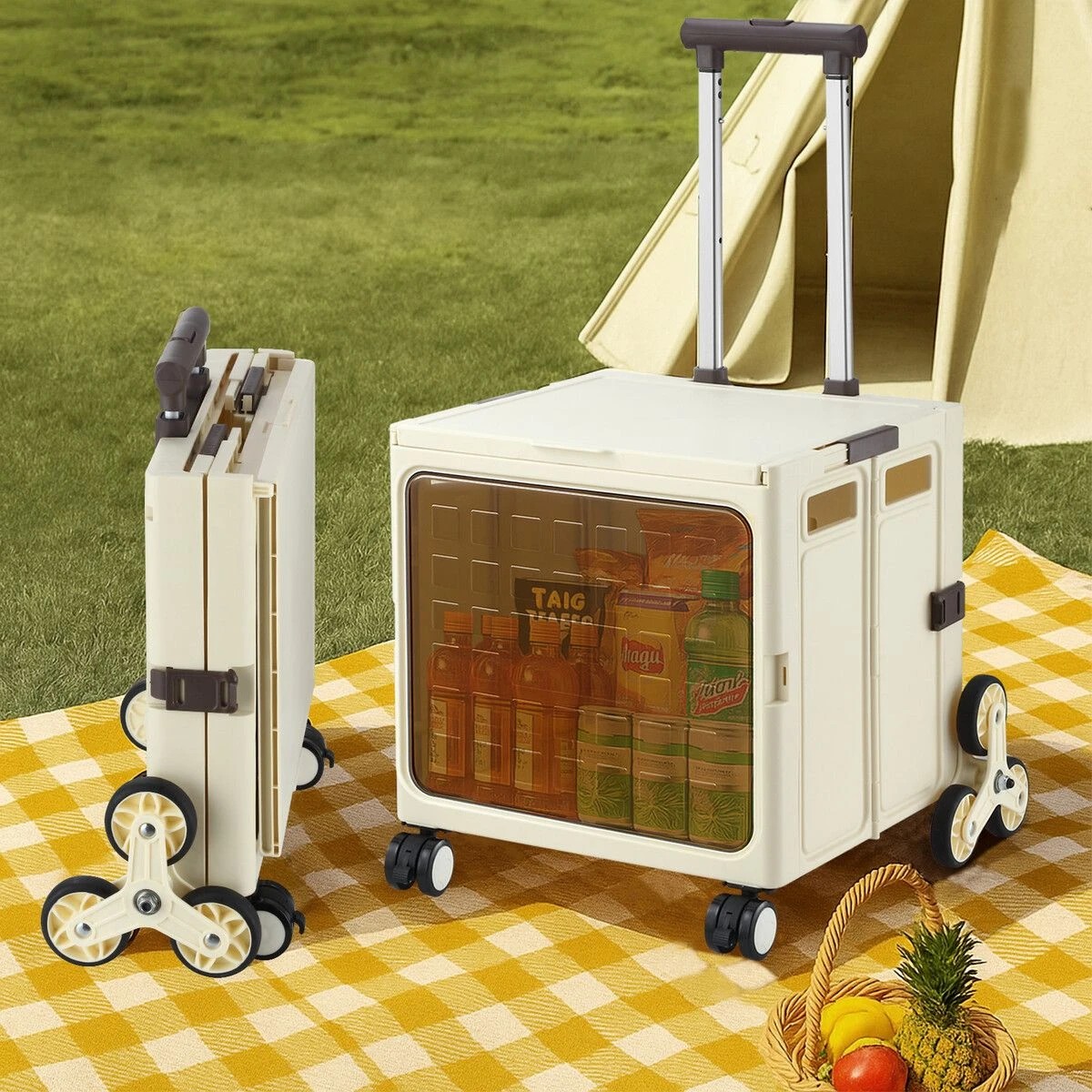 2 AUSWAY Foldable Shopping Cart Trolley Dolly Basket Stair Climbing Utility Crate, 2 of 5